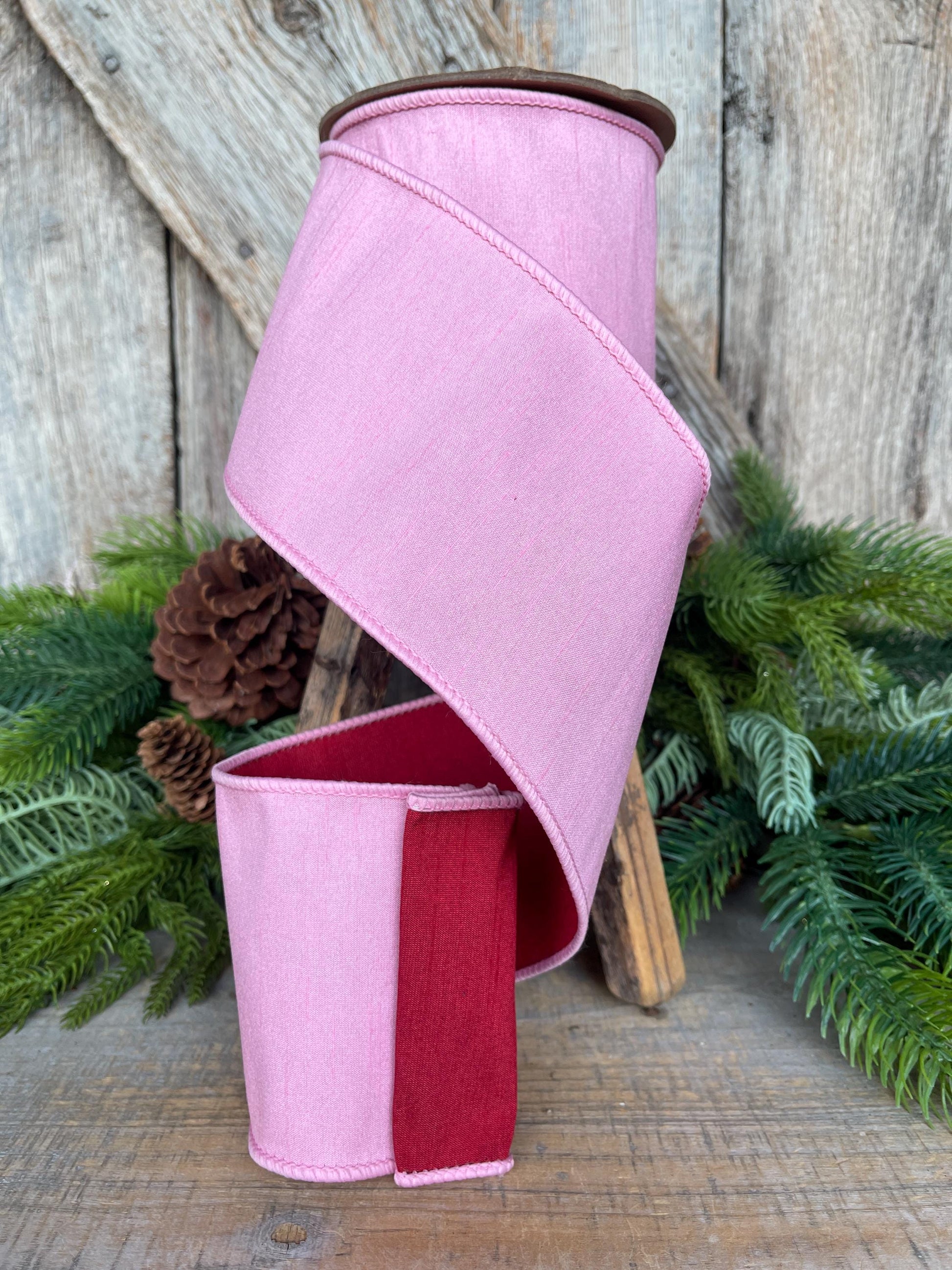4" Pink & Red Ribbon, Doublesided ribbon, Christmas Ribbon, Light Pink Ribbon, Wired RIbbon, Pink Red Ribbon