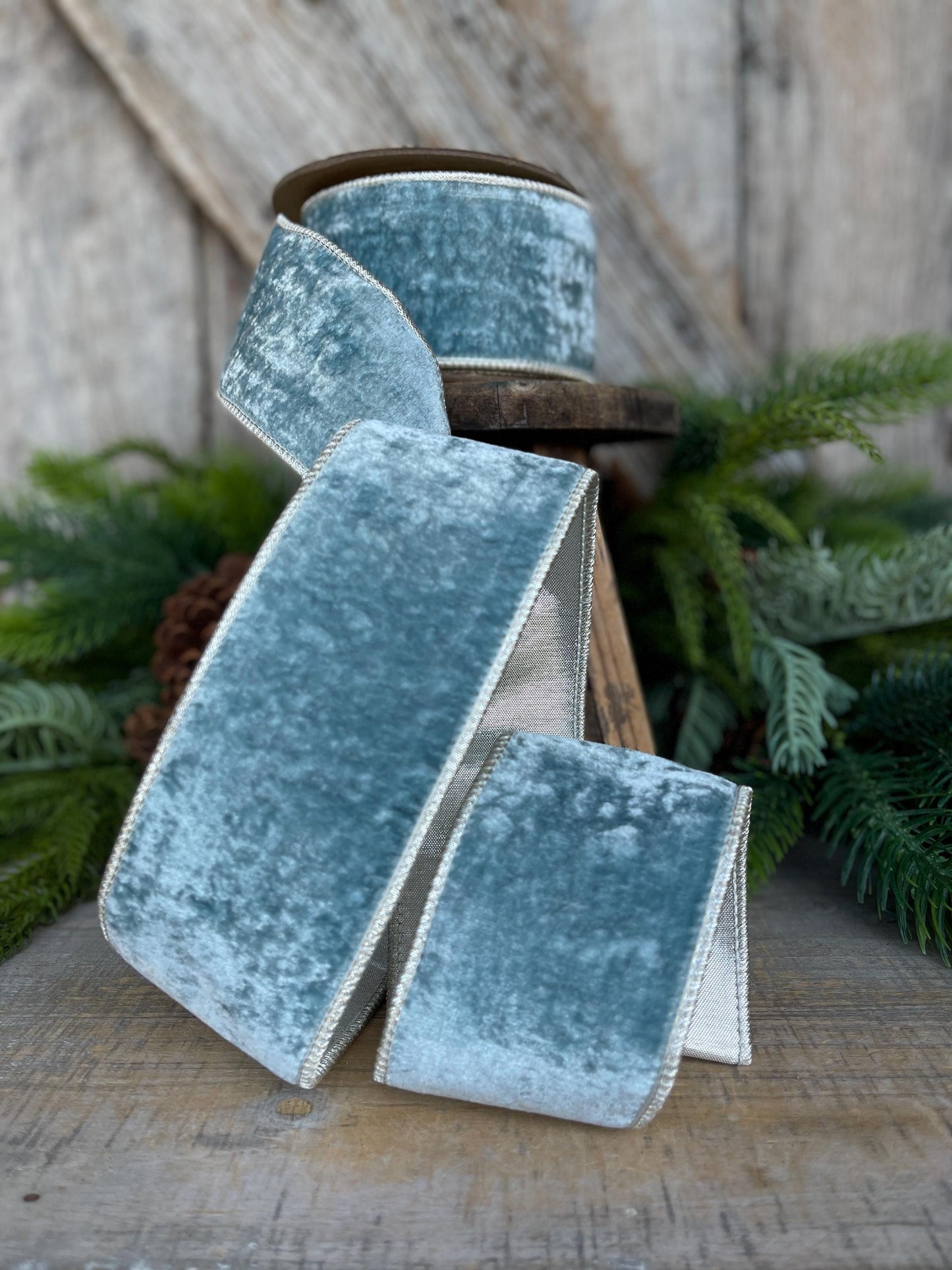 2.5" Aqua Celadon Velvet, Christmas Velvet, Blue Green Velvet