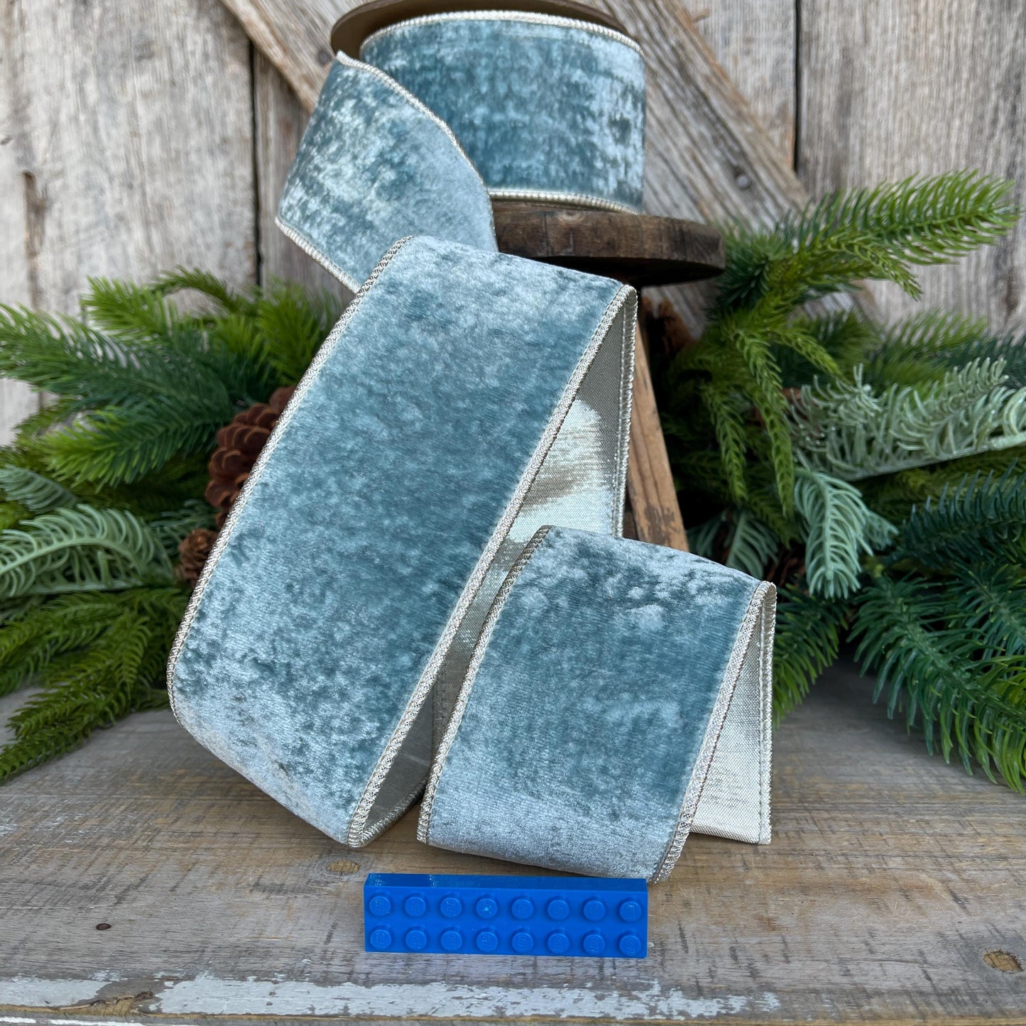 2.5" Aqua Celadon Velvet, Christmas Velvet, Blue Green Velvet