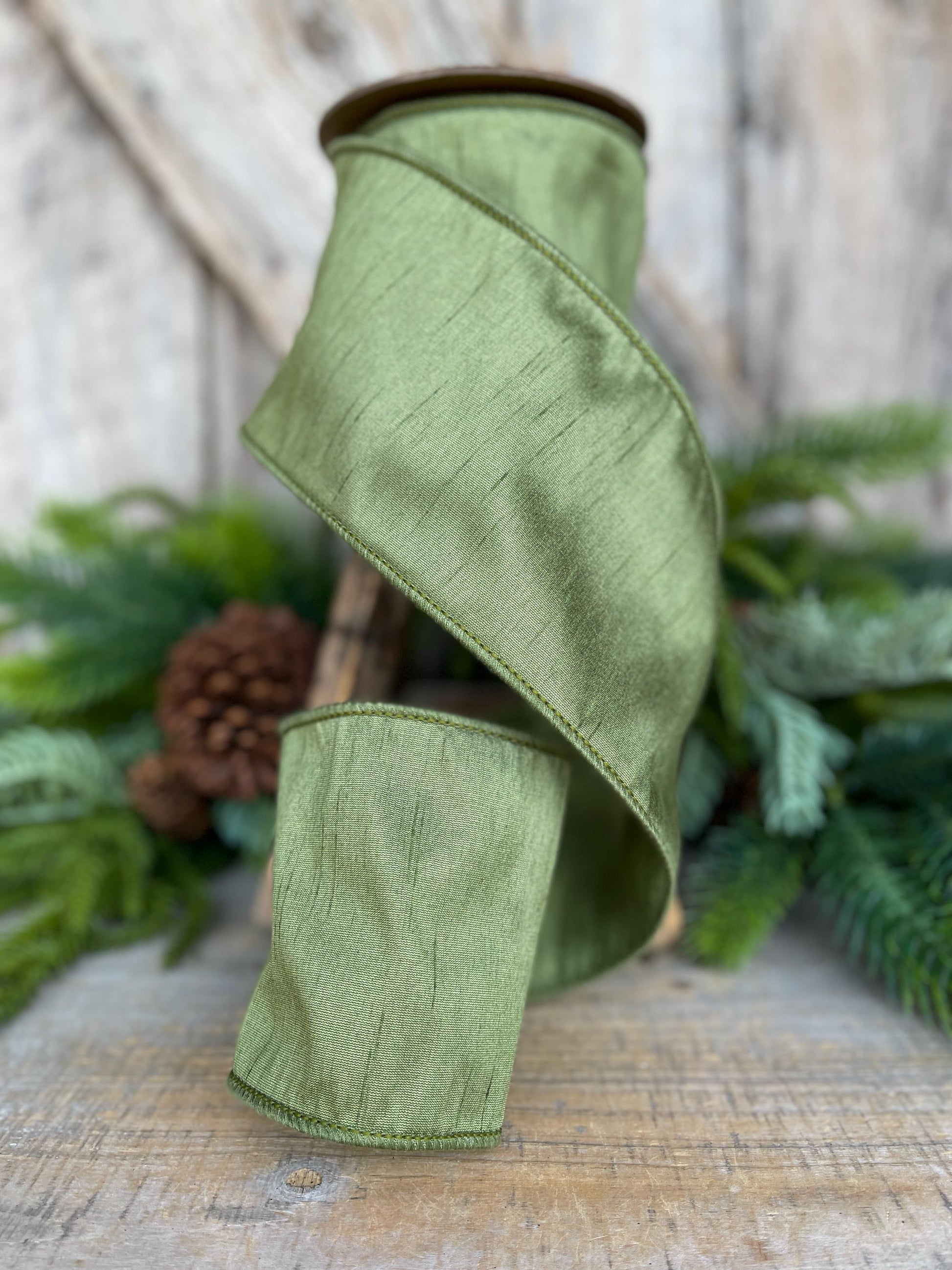 4" Dark Moss Green Ribbon, Wired RIbbon, Olive Green Ribbon, Christmas Ribbon, Wide Ribbon