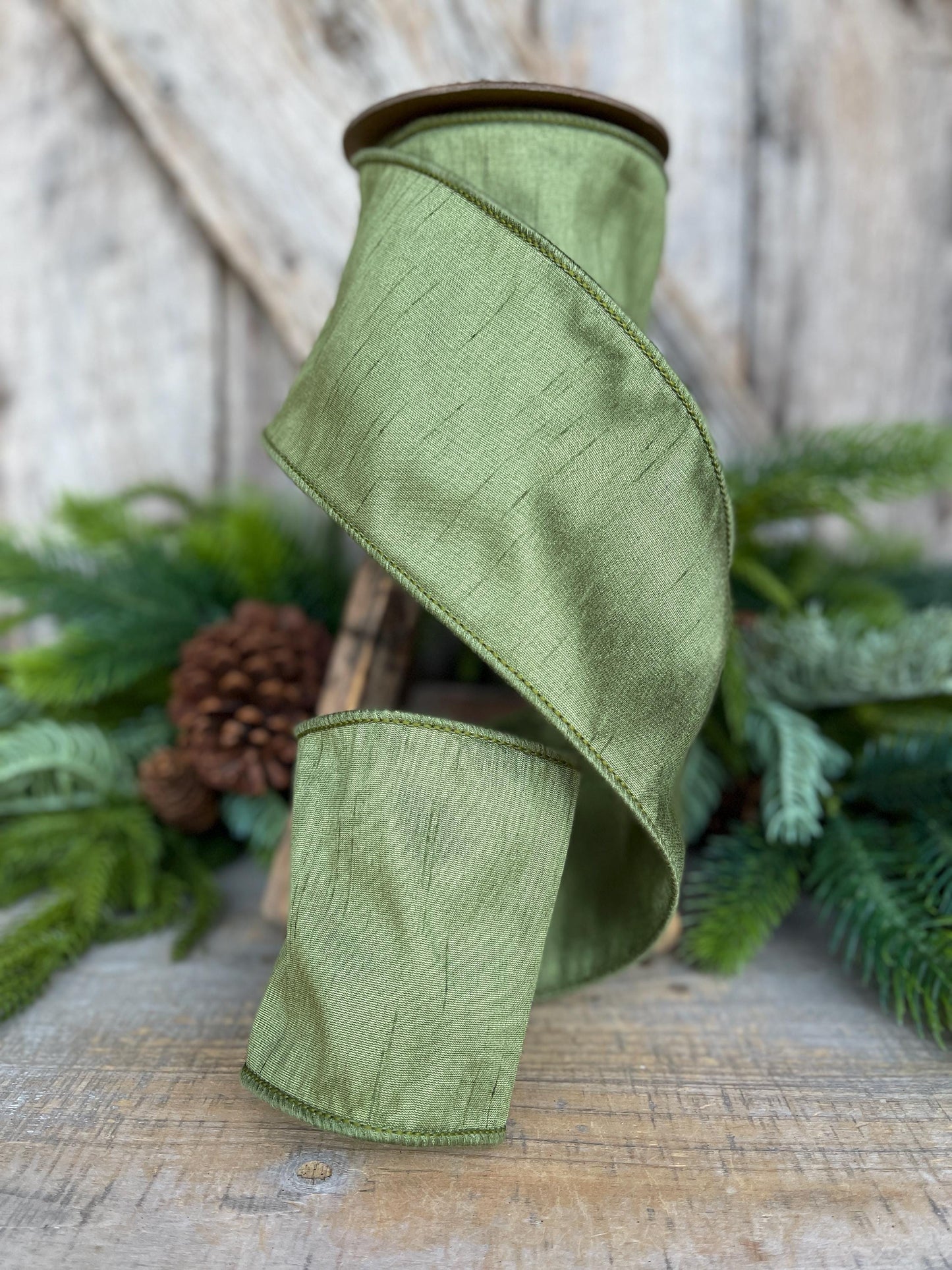 4" Dark Moss Green Ribbon, Wired RIbbon, Olive Green Ribbon, Christmas Ribbon, Wide Ribbon