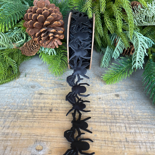 1.5" Spider Trim Ribbon, Halloween Trim Ribbon, Black Spider Trim