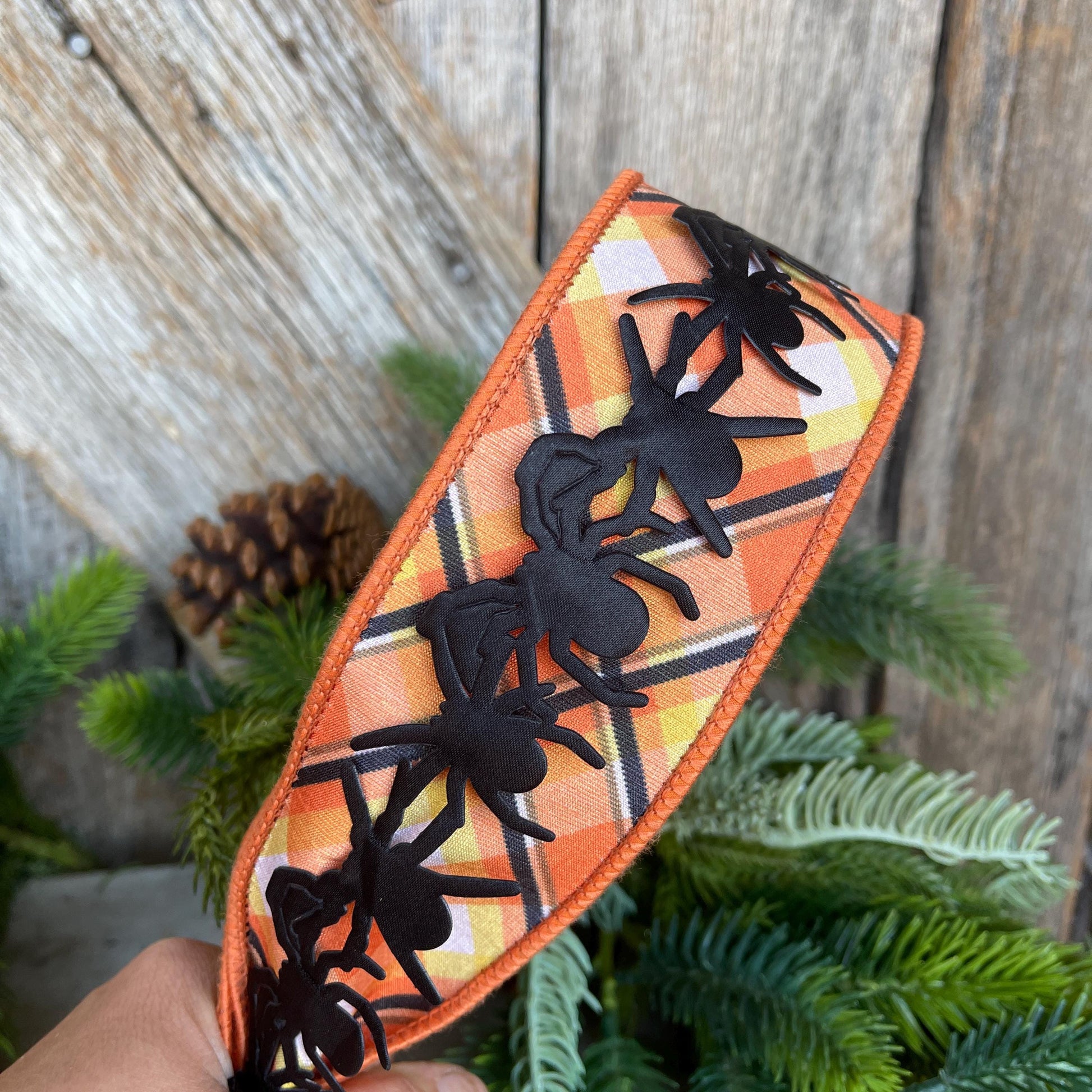 1.5" Spider Trim Ribbon, Halloween Trim Ribbon, Black Spider Trim