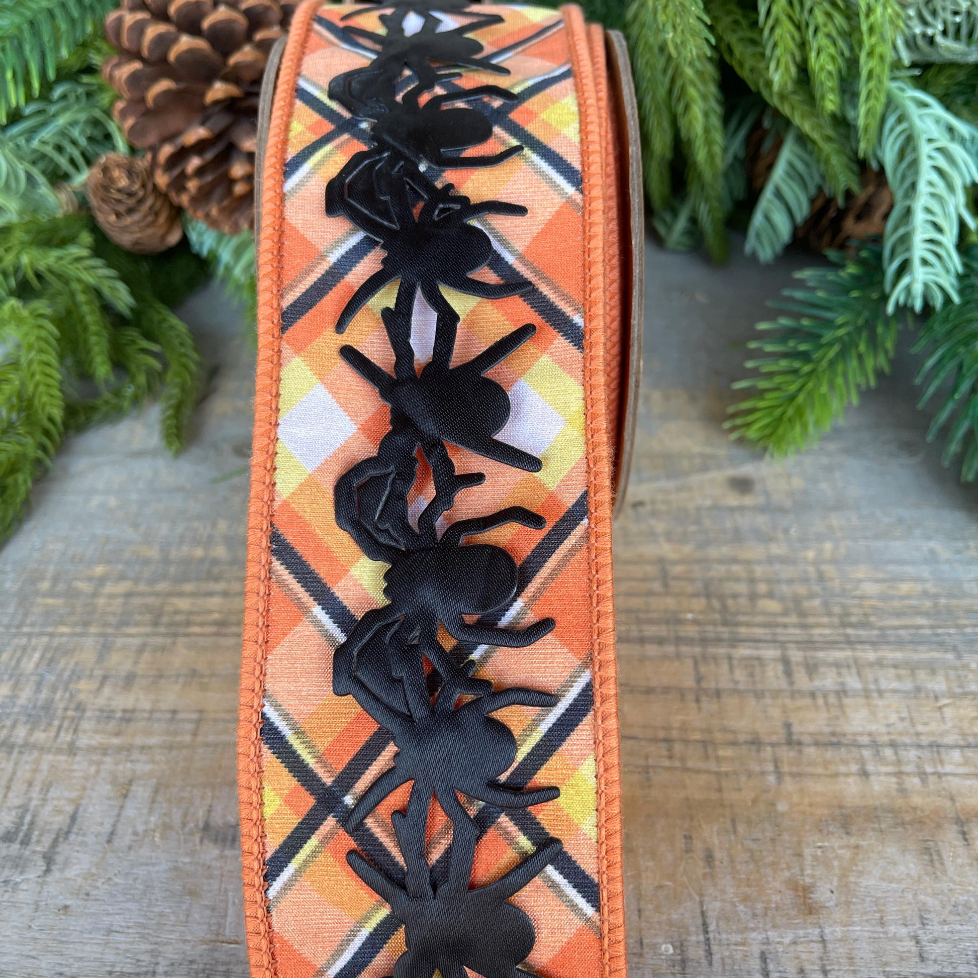 1.5" Spider Trim Ribbon, Halloween Trim Ribbon, Black Spider Trim