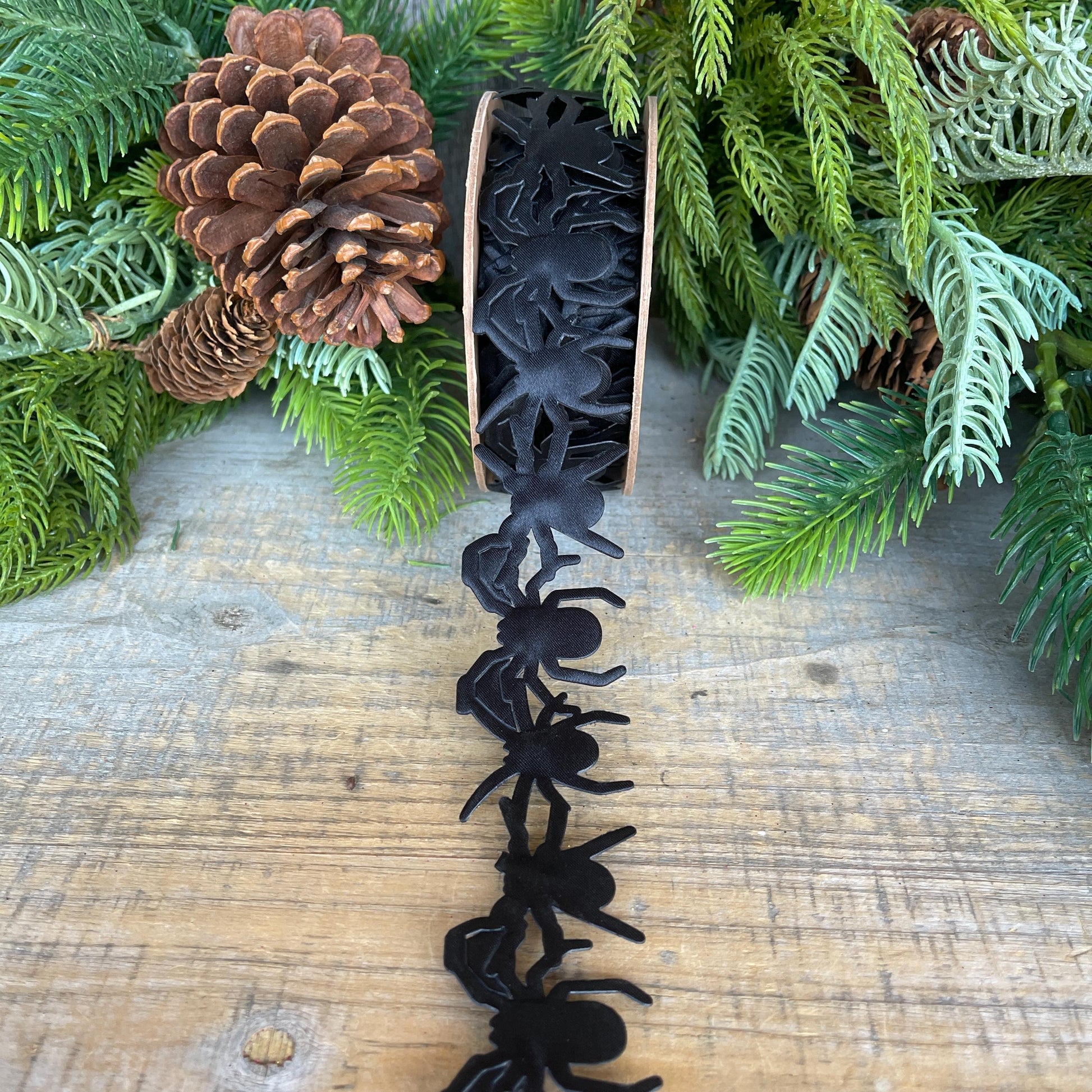 1.5" Spider Trim Ribbon, Halloween Trim Ribbon, Black Spider Trim