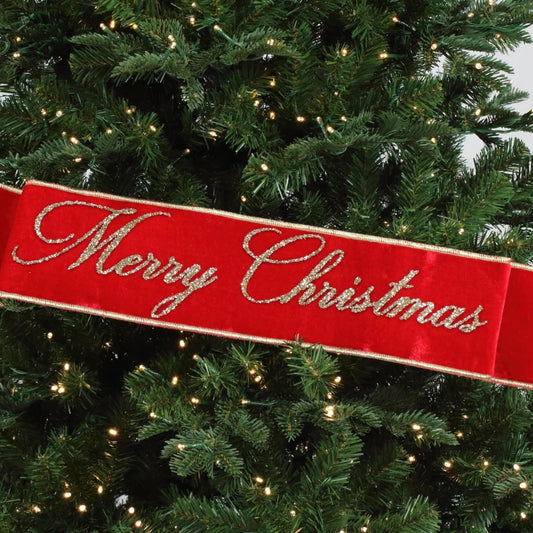Merry Christmas Banner, Christmas Tree Banner, Red Velvet Banner for Tree
