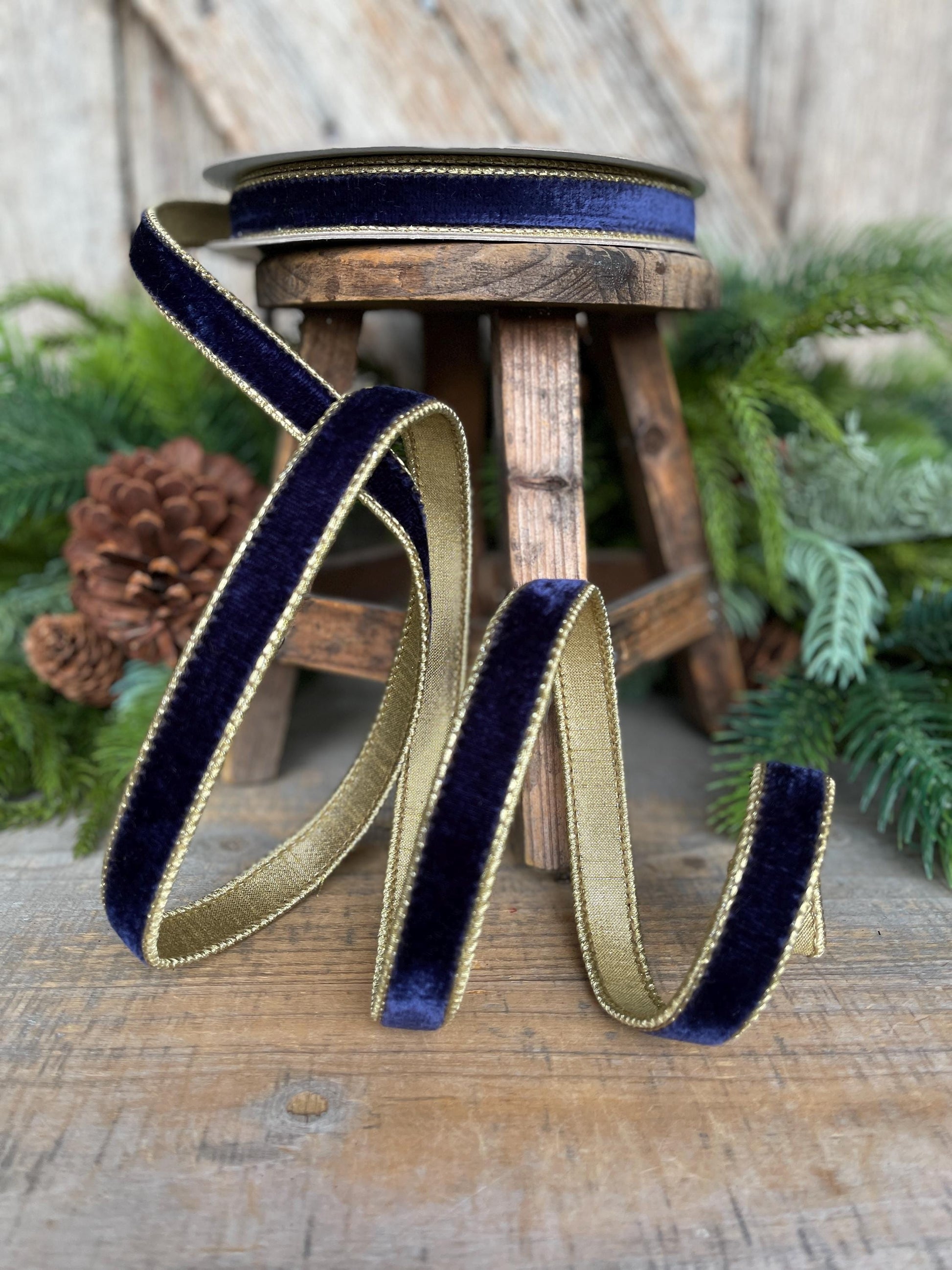 3/4" Navy Blue Velvet Ribbon, Flashy Velvet Ribbon, Navy Blue Velvet Ribbon, Christmas Ribbon