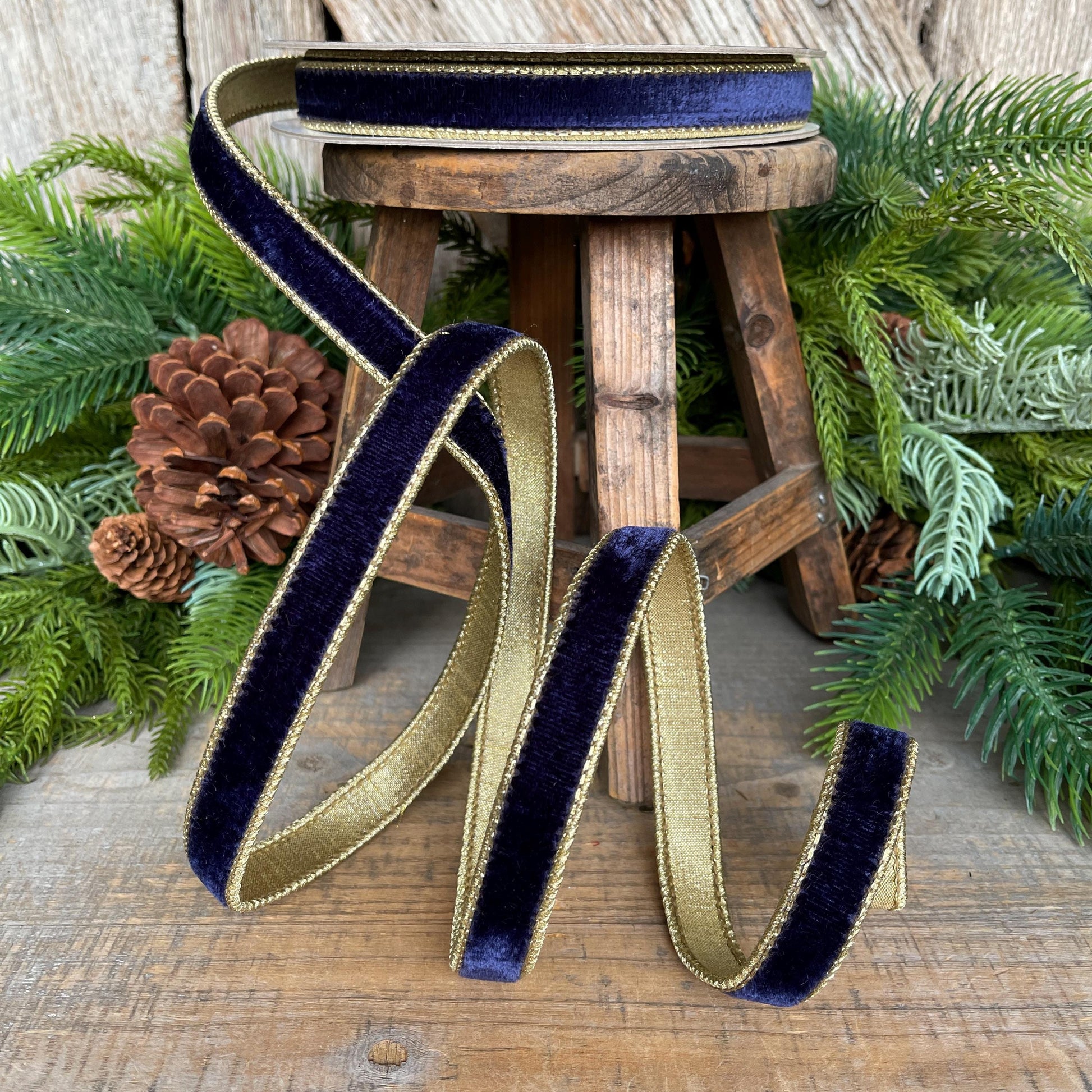 3/4" Navy Blue Velvet Ribbon, Flashy Velvet Ribbon, Navy Blue Velvet Ribbon, Christmas Ribbon