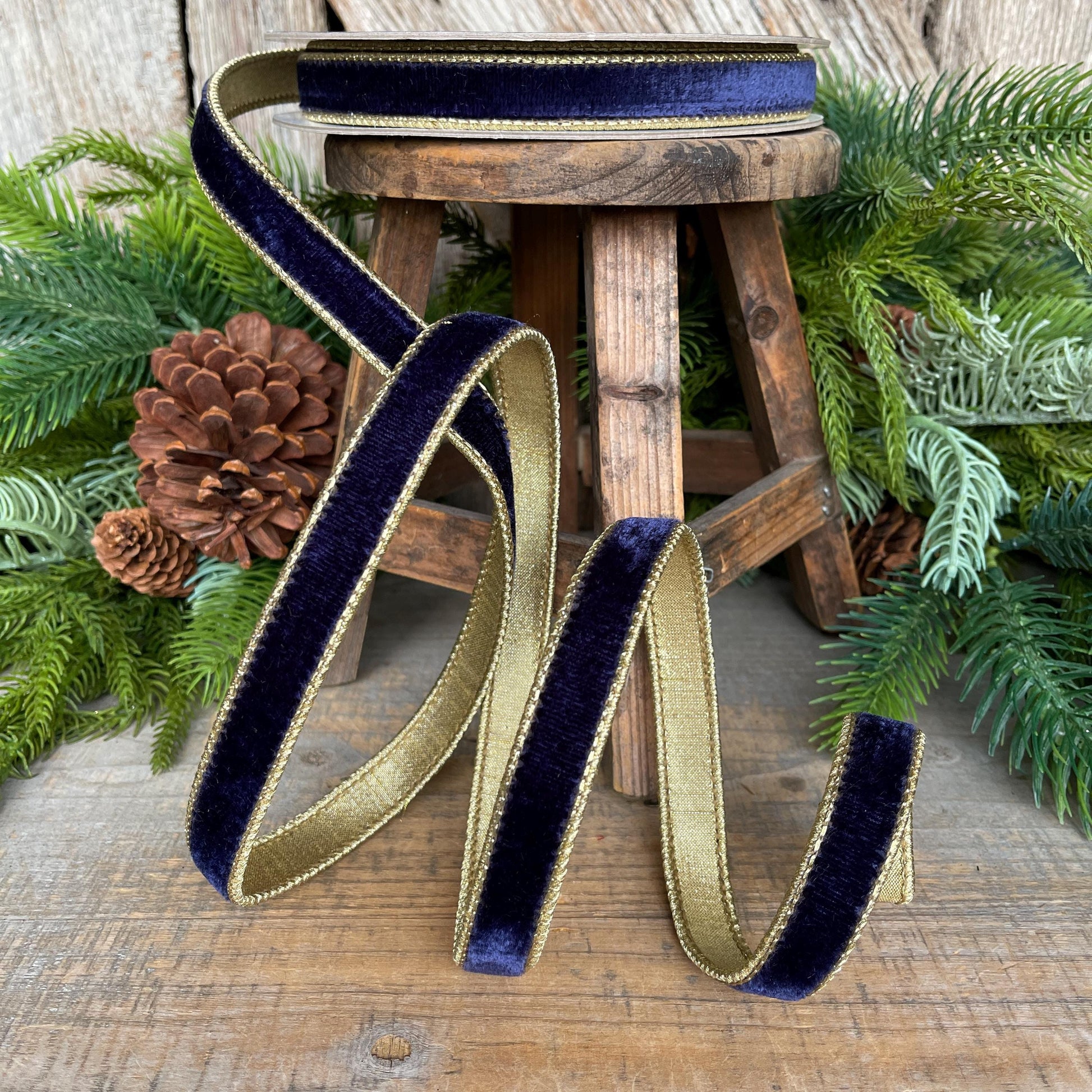 3/4" Navy Blue Velvet Ribbon, Flashy Velvet Ribbon, Navy Blue Velvet Ribbon, Christmas Ribbon