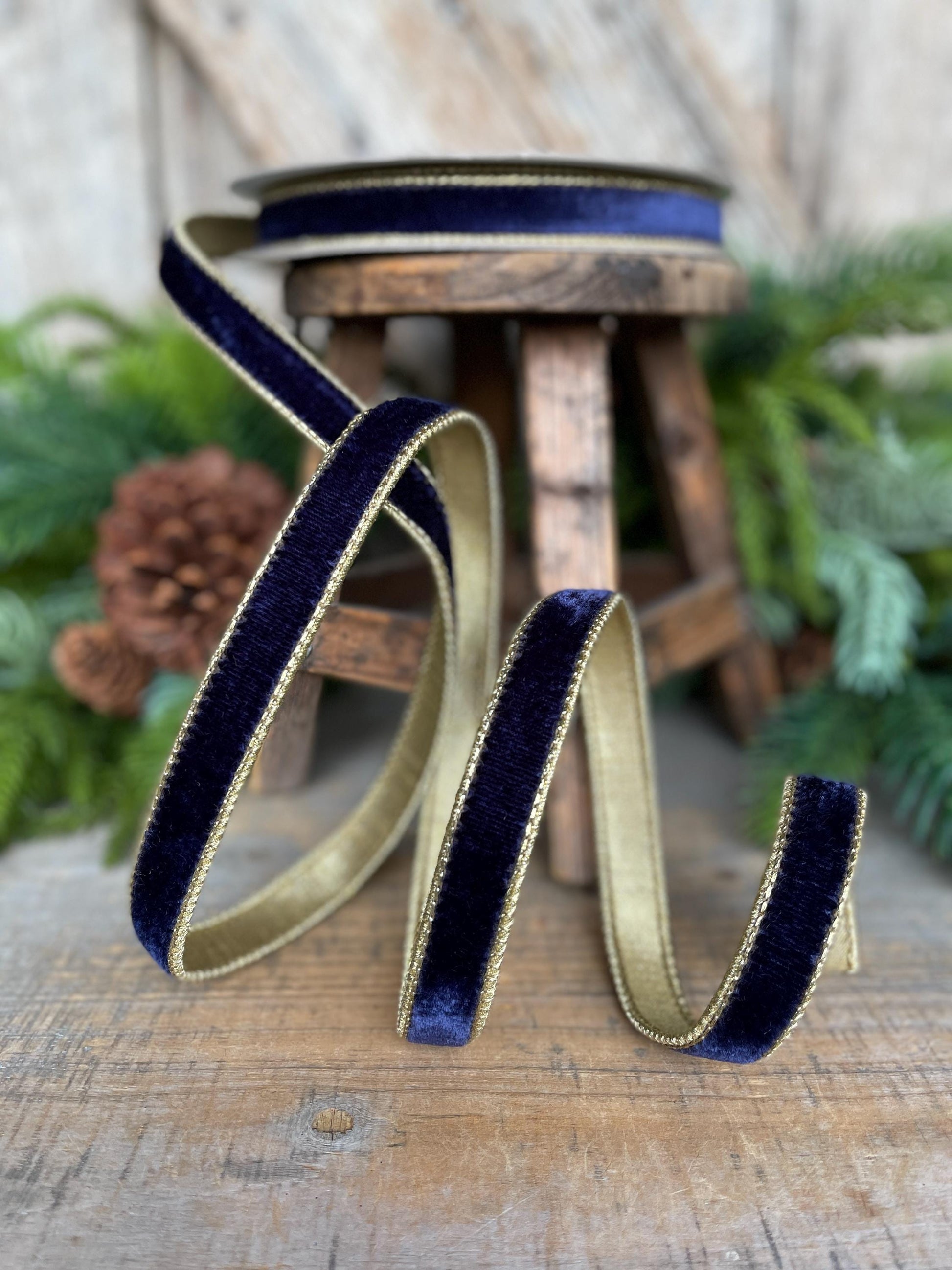 3/4" Navy Blue Velvet Ribbon, Flashy Velvet Ribbon, Navy Blue Velvet Ribbon, Christmas Ribbon