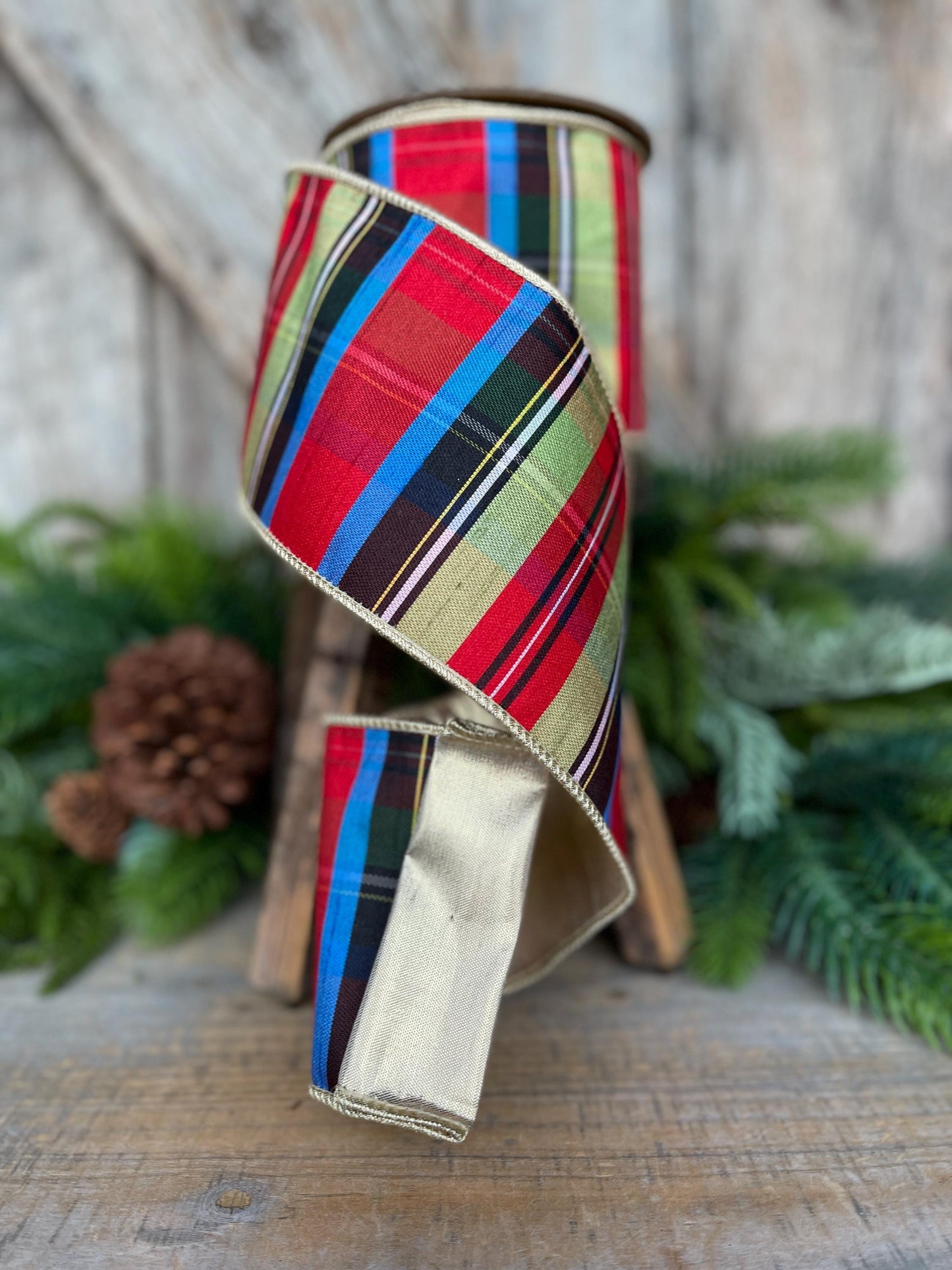 4" Nutcracker Plaid Ribbon, Christmas Plaid Ribbon, Traditional Plaid Ribbon