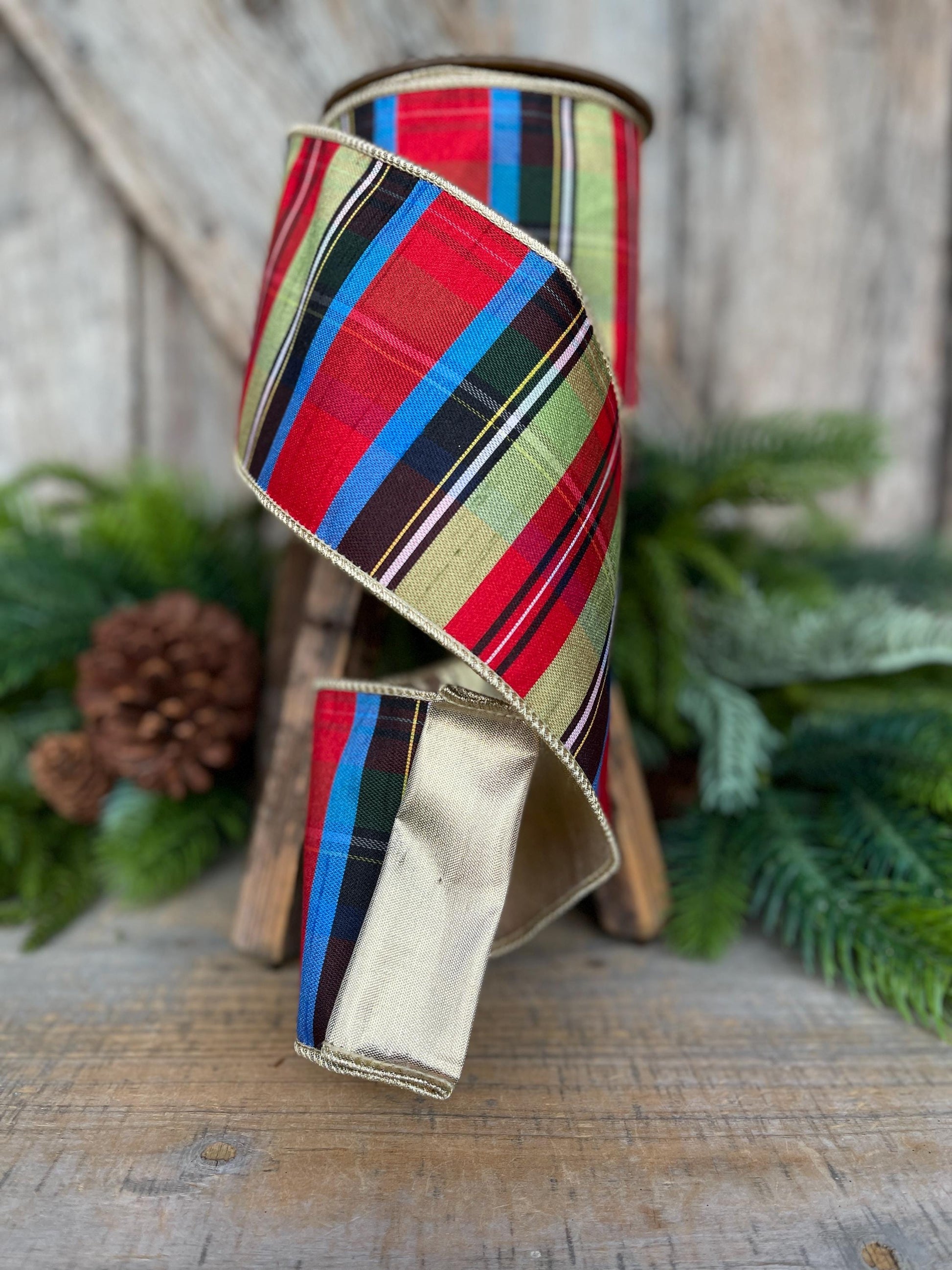 4" Nutcracker Plaid Ribbon, Christmas Plaid Ribbon, Traditional Plaid Ribbon