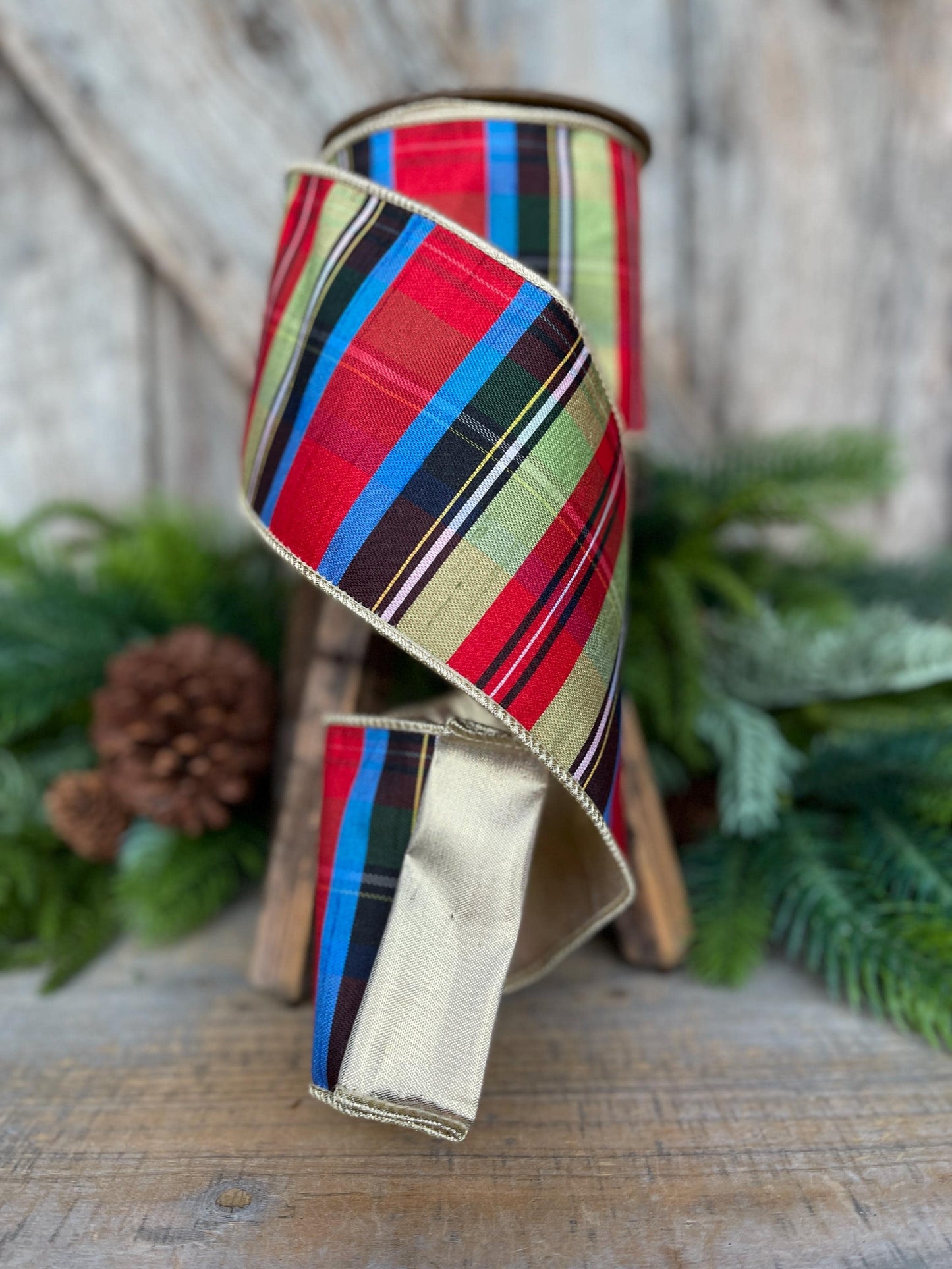 4" Nutcracker Plaid Ribbon, Christmas Plaid Ribbon, Traditional Plaid Ribbon