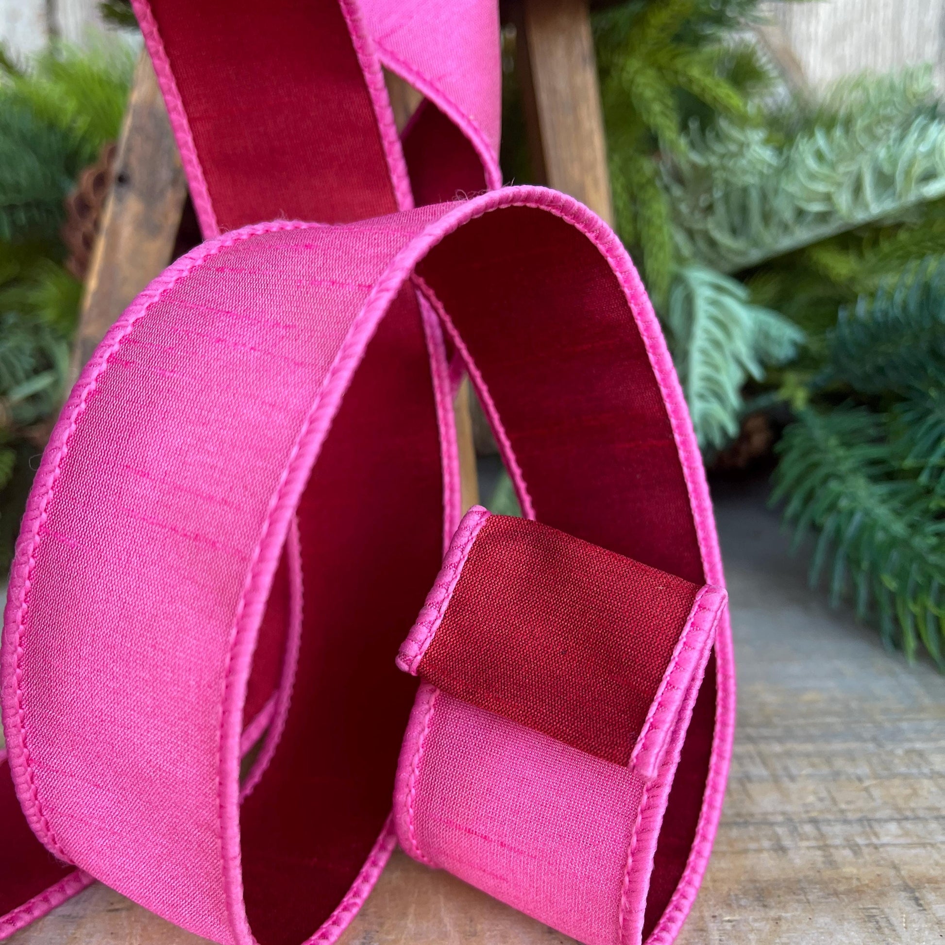 1.5" Bubblegum Pink & Red Ribbon, Doublesided ribbon, Christmas Ribbon, Light Pink Ribbon, Wired RIbbon, Pink Red Ribbon