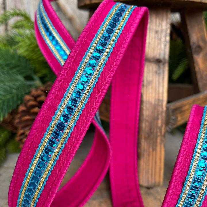 1" Hot Pink Blue Twinkle Trim Ribbon, Farrisilk ribbon