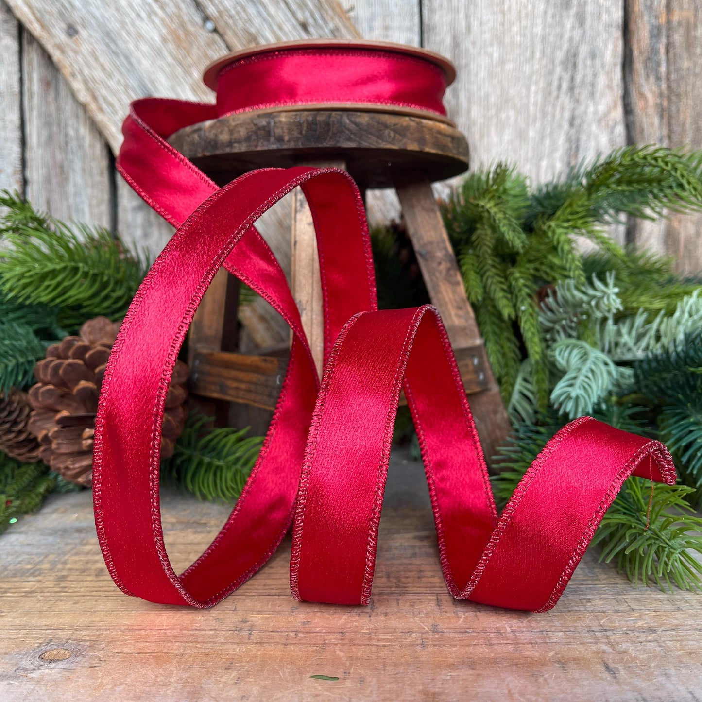 1" Red Satin Shimmer Ribbon, Christmas Ribbon, Red Ribbon