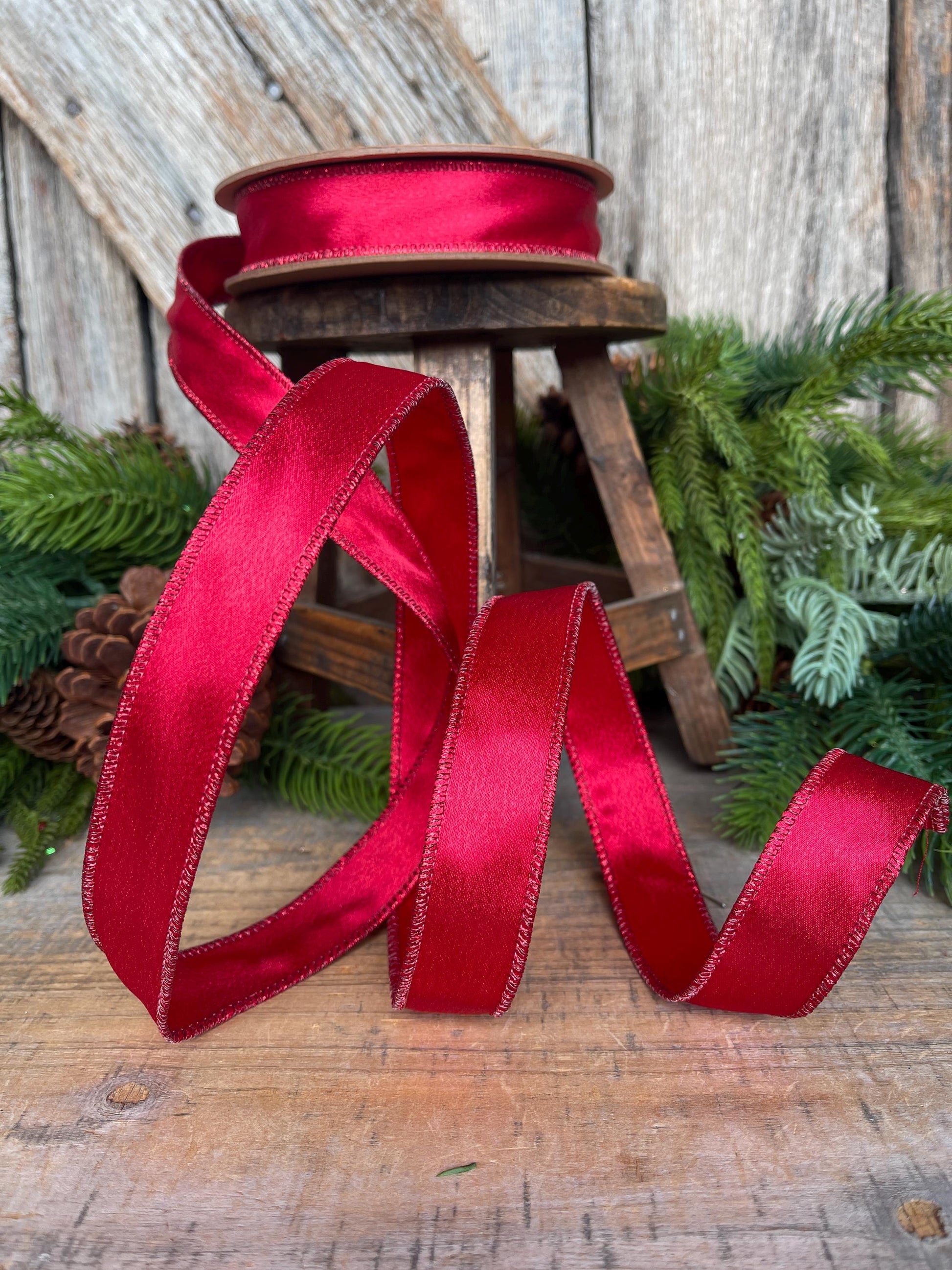 1" Red Satin Shimmer Ribbon, Christmas Ribbon, Red Ribbon