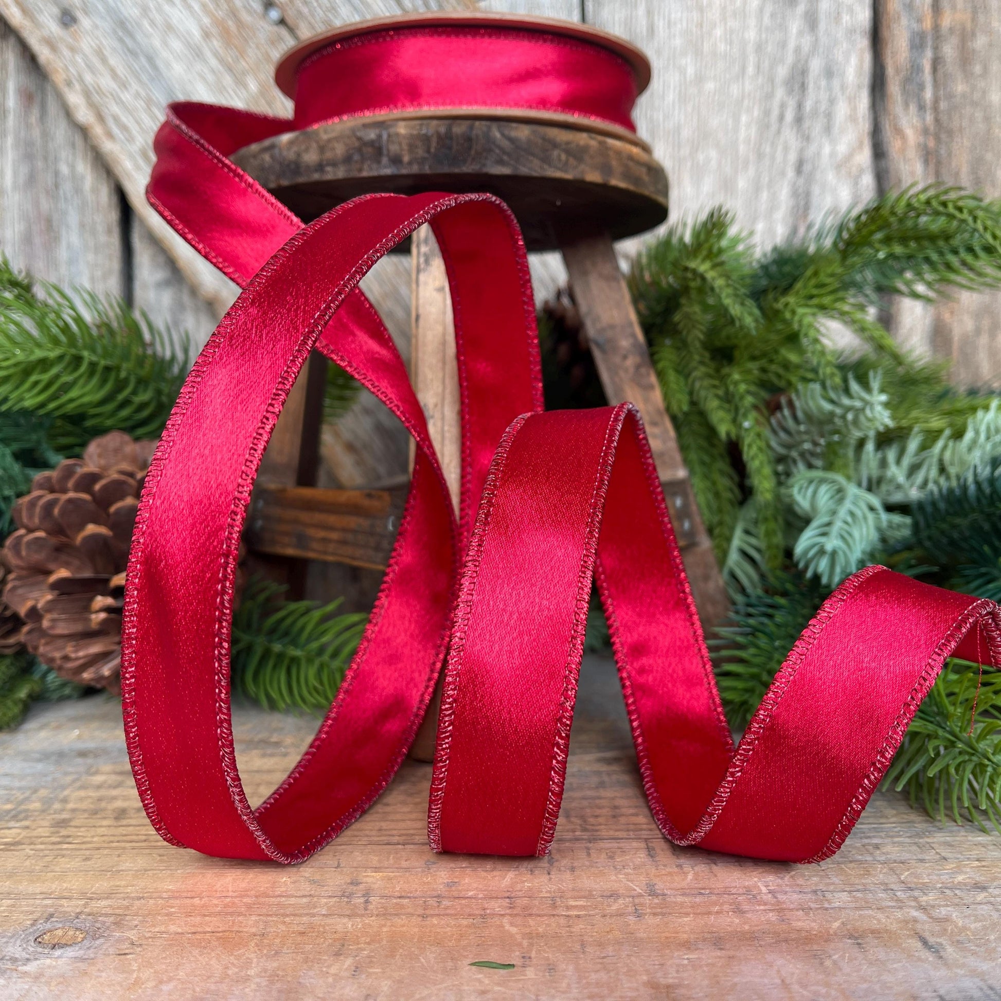 1" Red Satin Shimmer Ribbon, Christmas Ribbon, Red Ribbon