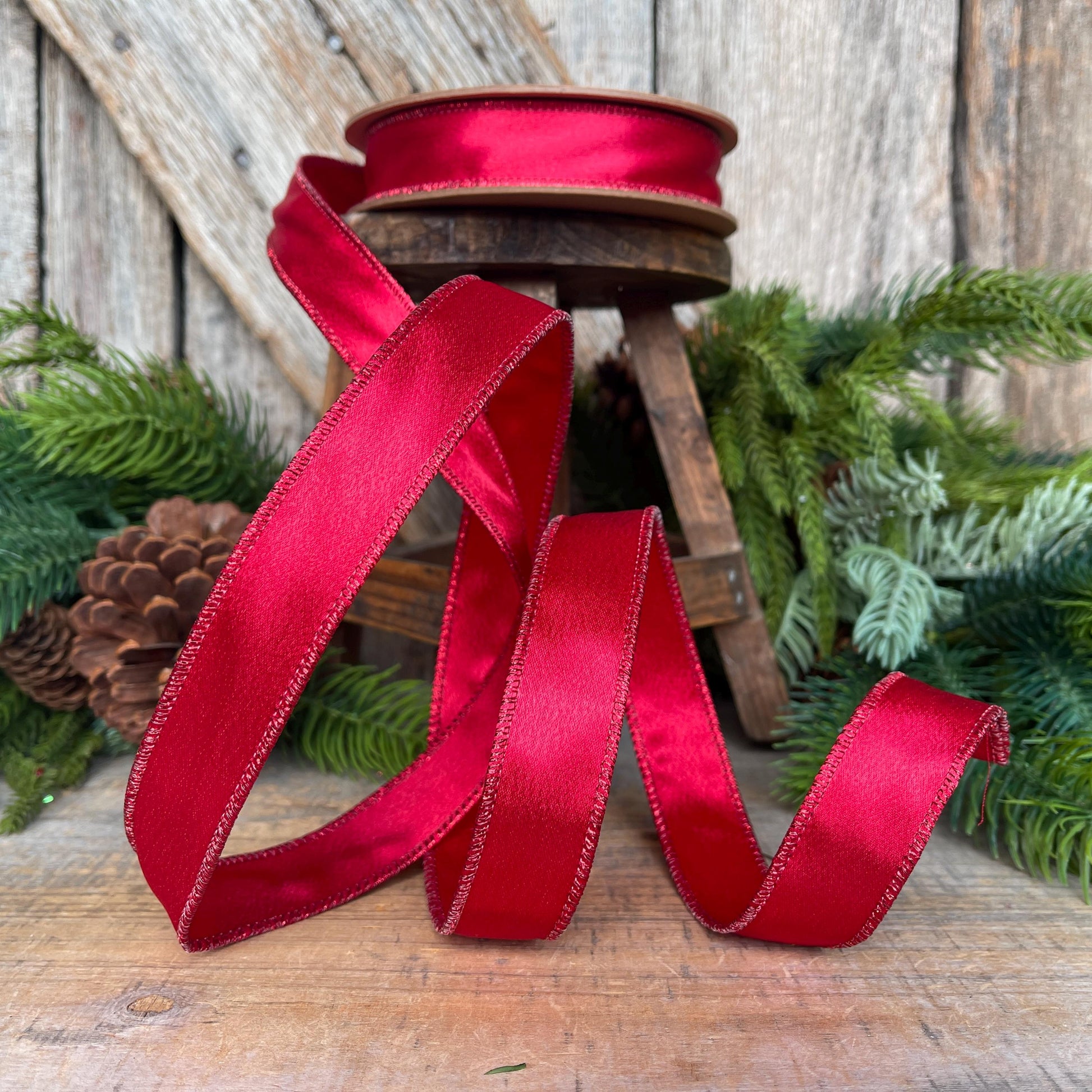1" Red Satin Shimmer Ribbon, Christmas Ribbon, Red Ribbon