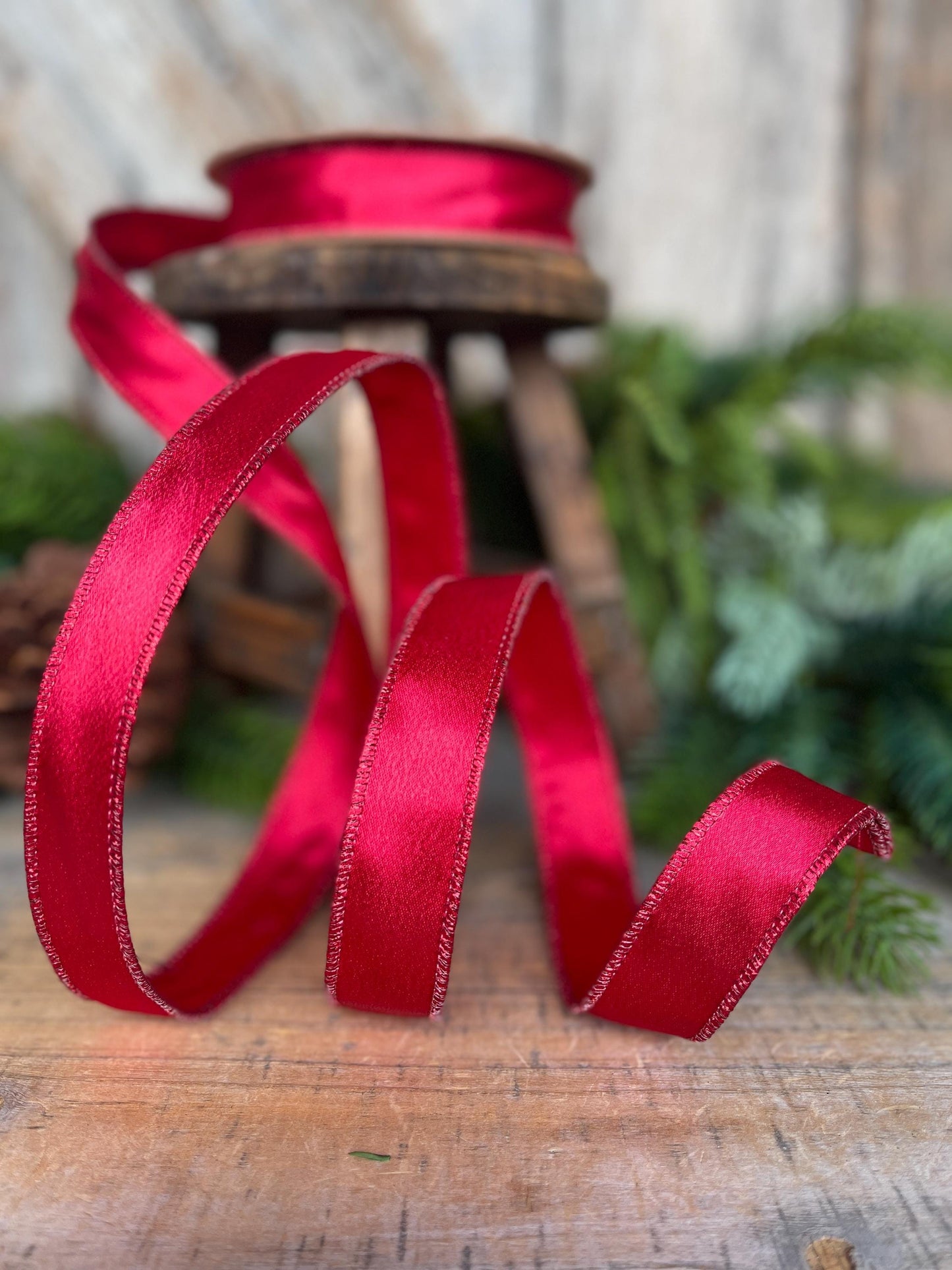 1" Red Satin Shimmer Ribbon, Christmas Ribbon, Red Ribbon
