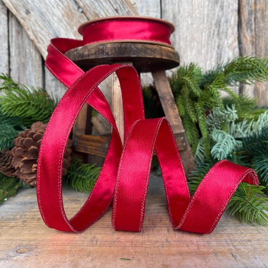 1" Red Satin Shimmer Ribbon, Christmas Ribbon, Red Ribbon