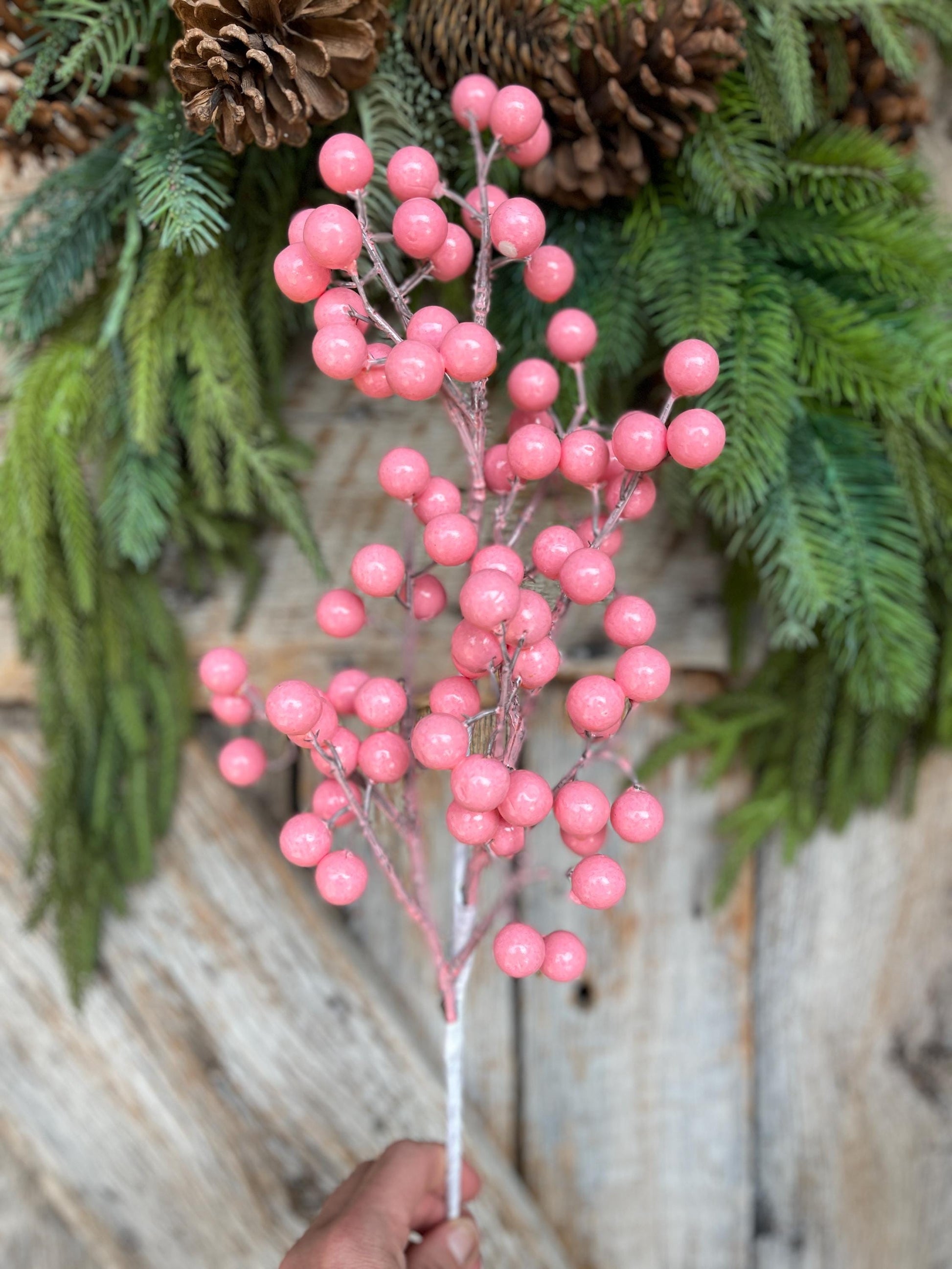 24" Pink Berry Floral Stem, Christmas Berry Stem, Pink Floral Stem, 86311PK