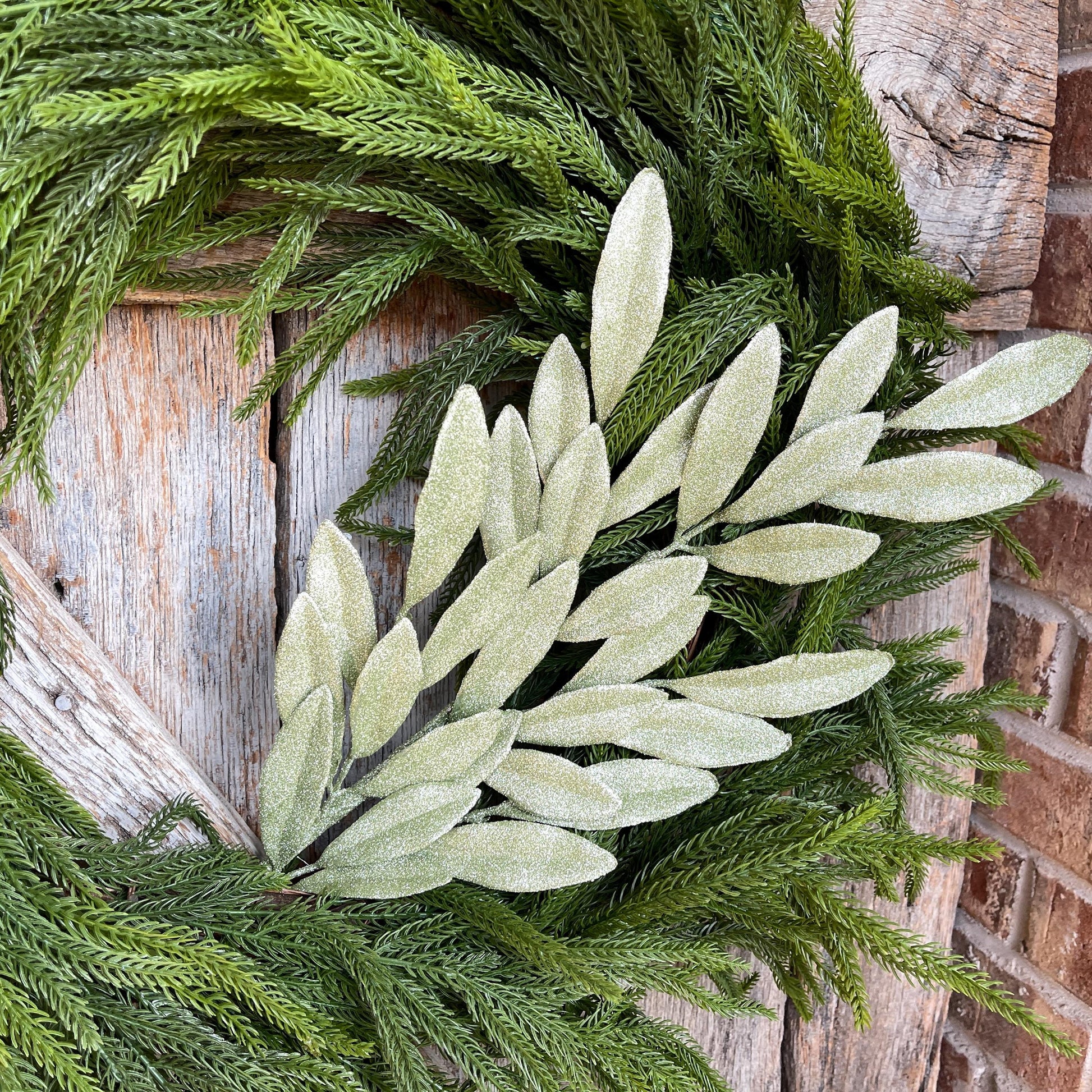 27" Mint Green Laurel Leaf Spray, Mint Sparkle Leaf Spray, Light Green Christmas Picks Stems, Christmas Tree Picks, 86483MINT