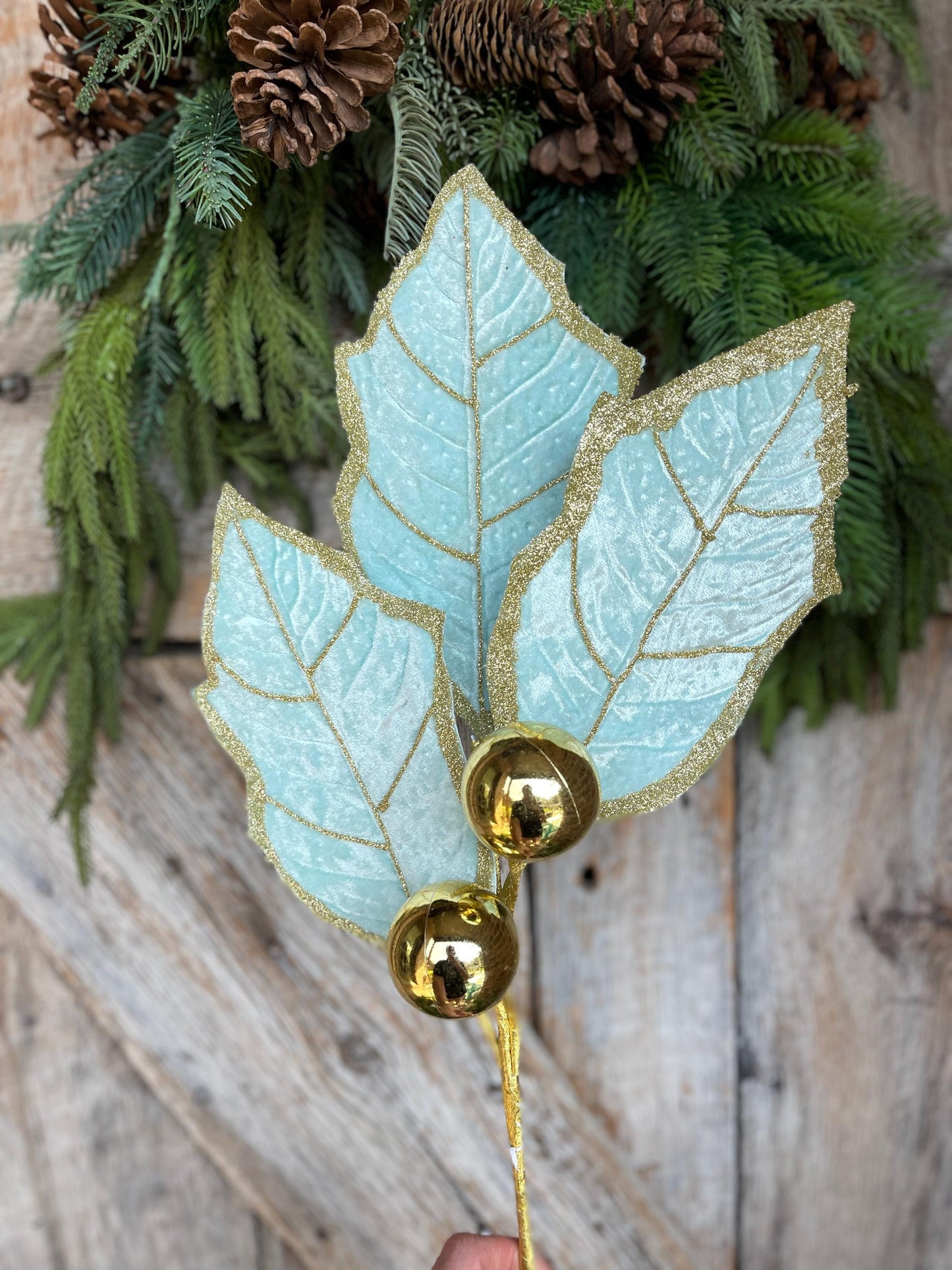 30" Mint Green Holly Leaf Spray, Christmas Holly Leaf Floral Stem, Mint Green Floral Picks Stems