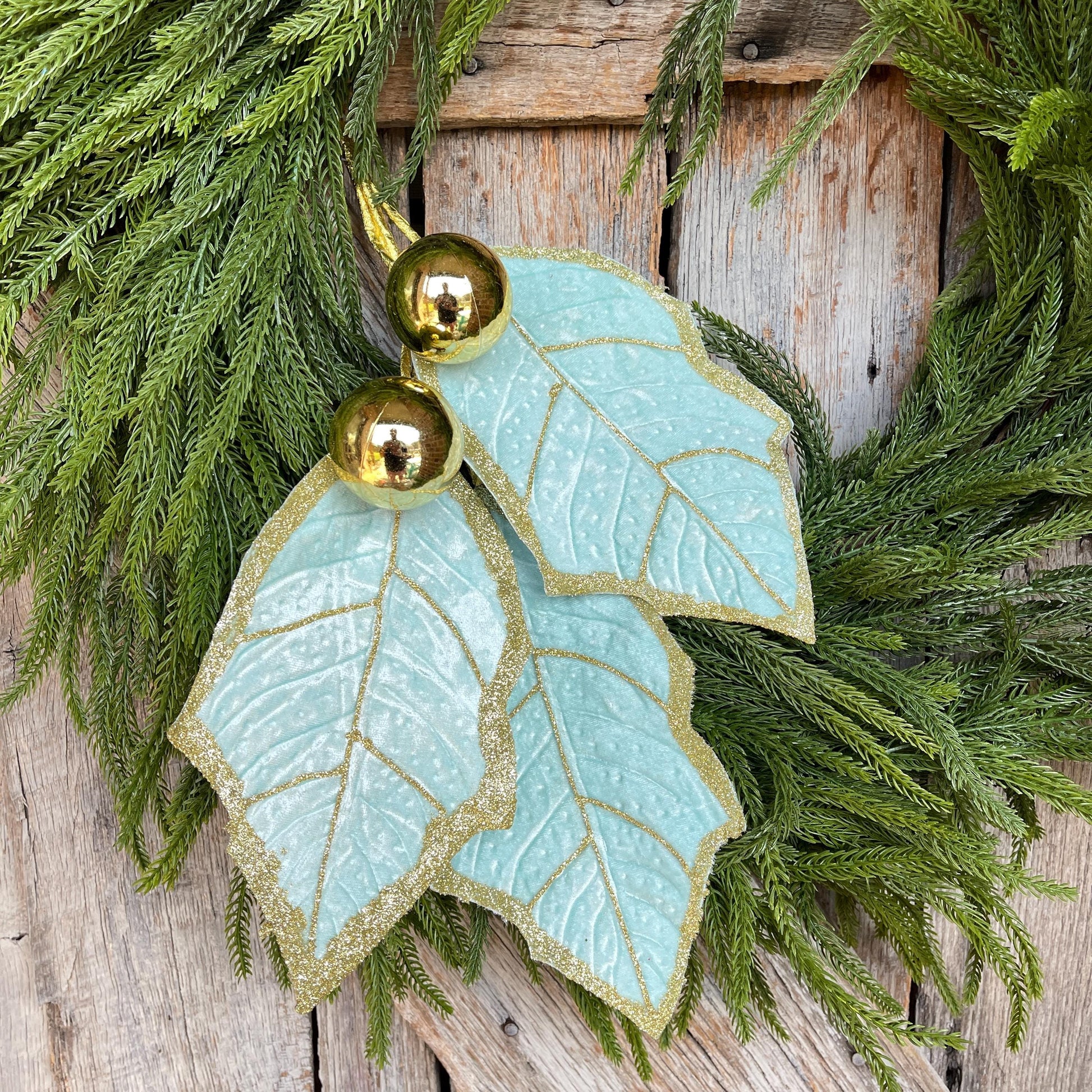30" Mint Green Holly Leaf Spray, Christmas Holly Leaf Floral Stem, Mint Green Floral Picks Stems