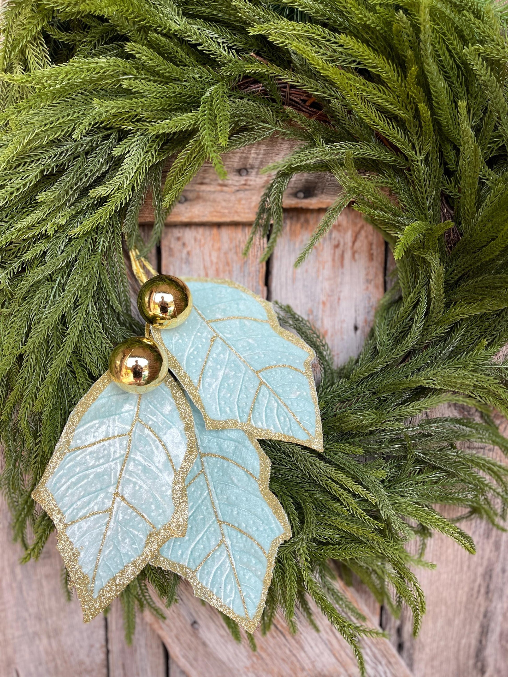 30" Mint Green Holly Leaf Spray, Christmas Holly Leaf Floral Stem, Mint Green Floral Picks Stems