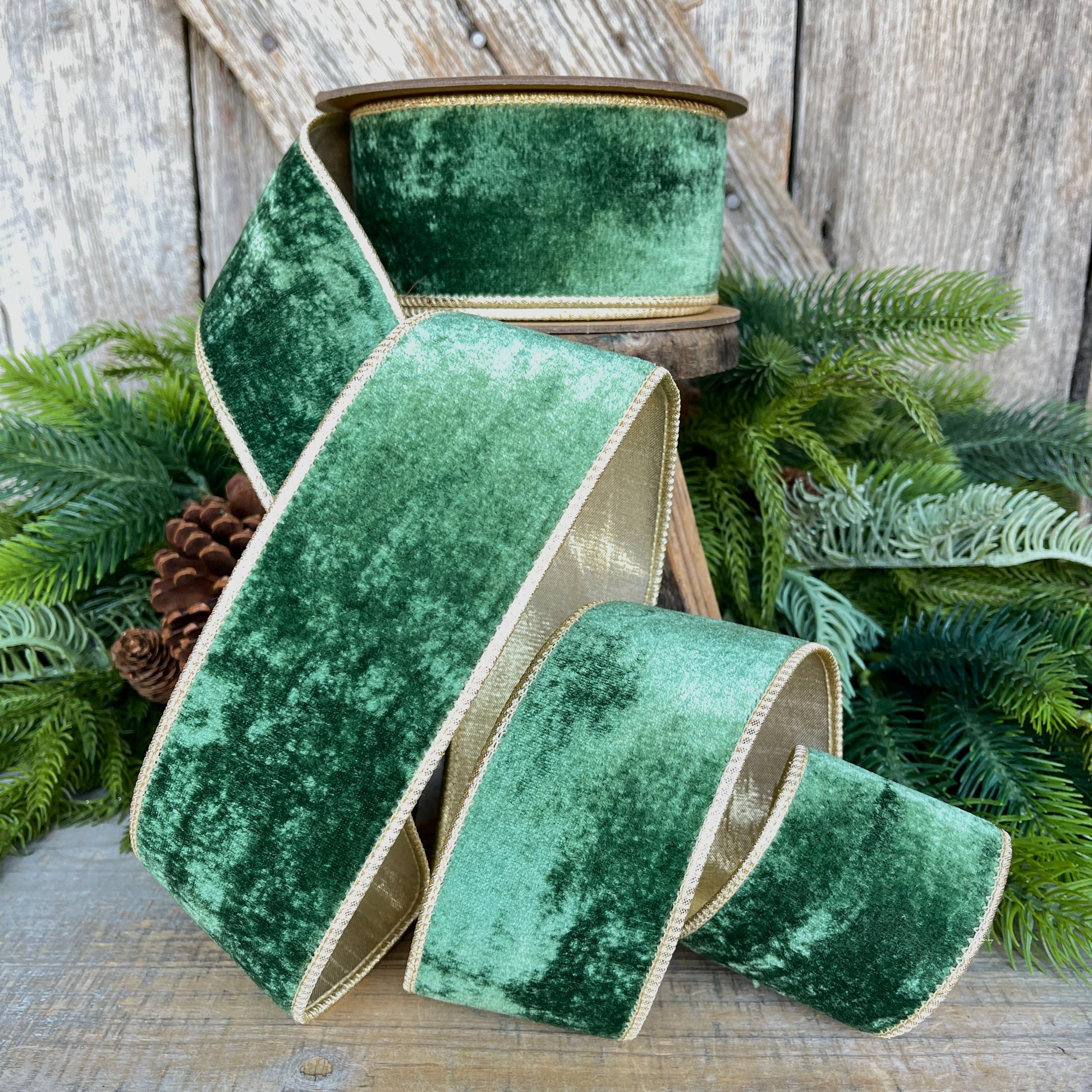 2.5" Green Velvet Ribbon, Christmas Ribbon, Designer RIbbon