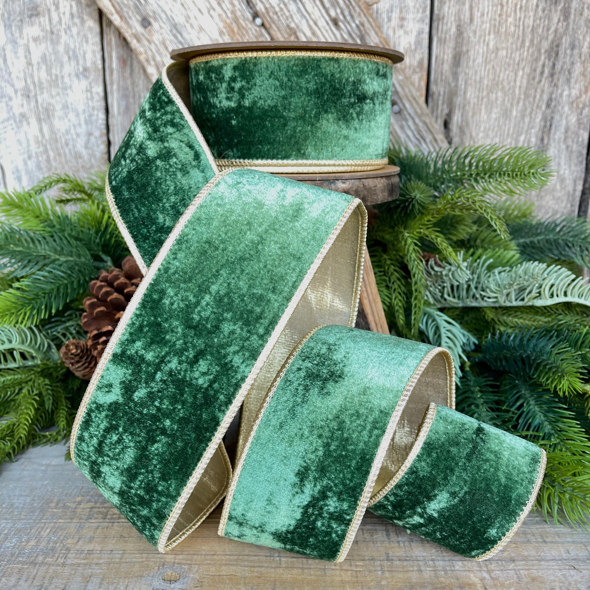 2.5" Green Velvet Ribbon, Christmas Ribbon, Designer RIbbon