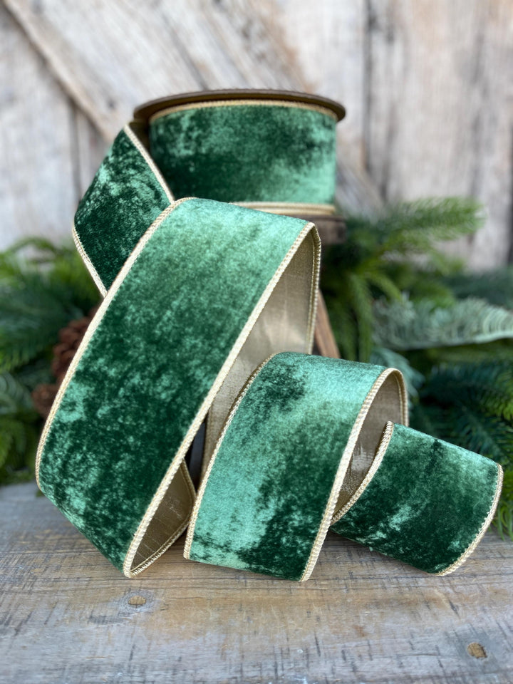 2.5" Green Velvet Ribbon, Christmas Ribbon, Designer RIbbon