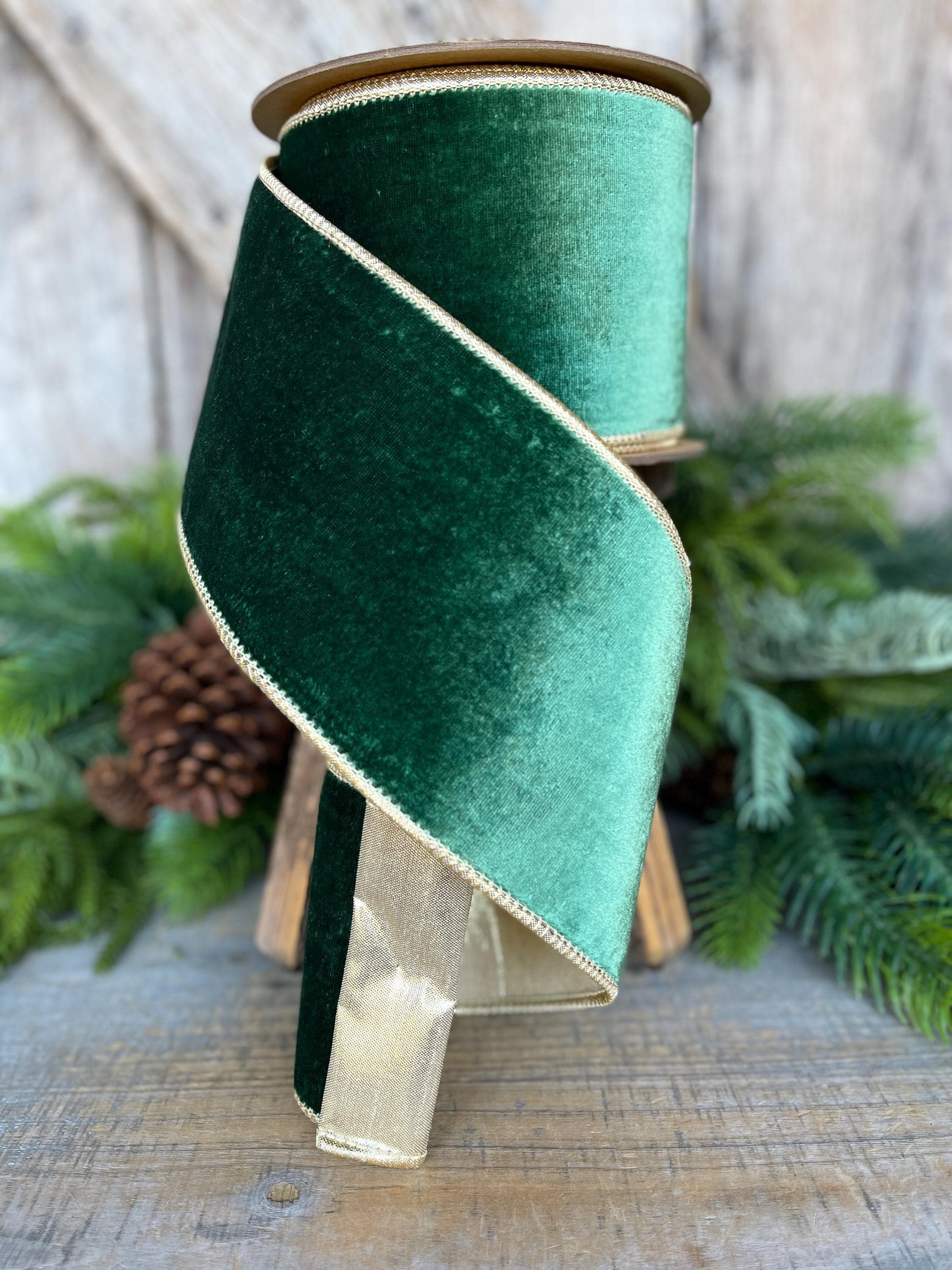 4" Green Velvet Ribbon, Christmas Ribbon, Designer RIbbon, Green Ribbon, 4" x 10 Yards