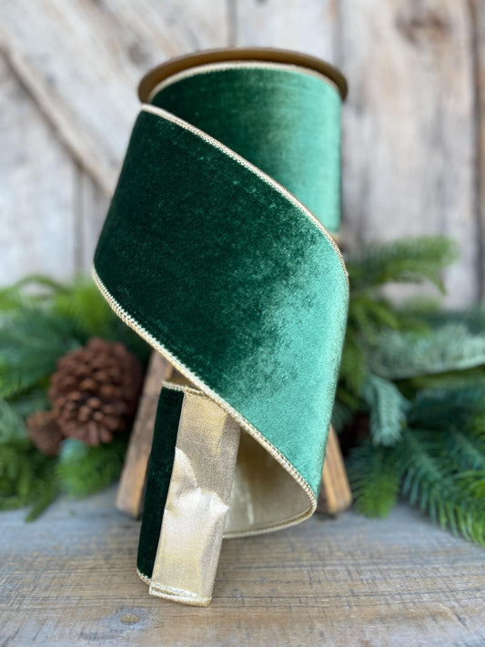 4" Green Velvet Ribbon, Christmas Ribbon, Designer RIbbon, Green Ribbon, 4" x 10 Yards
