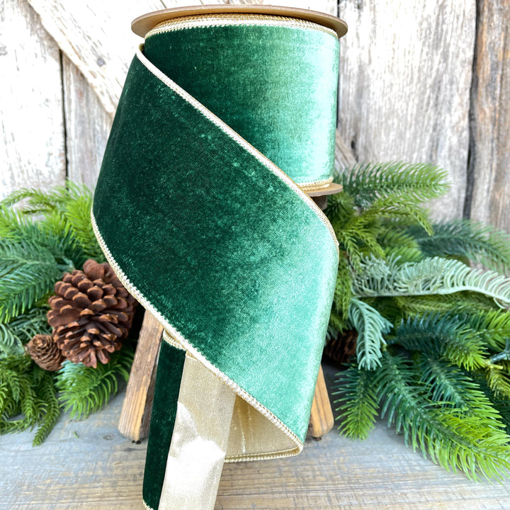 4" Green Velvet Ribbon, Christmas Ribbon, Designer RIbbon