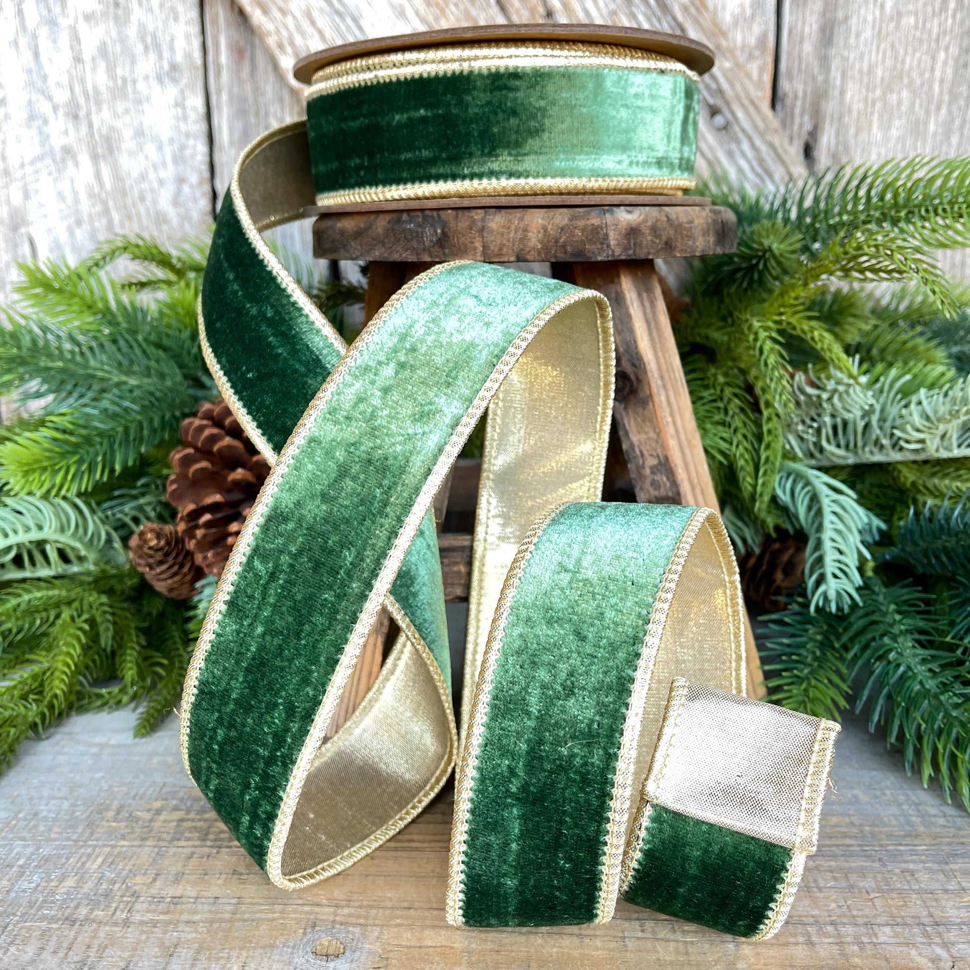 1.5" Green Velvet Ribbon, Christmas Ribbon, Designer RIbbon