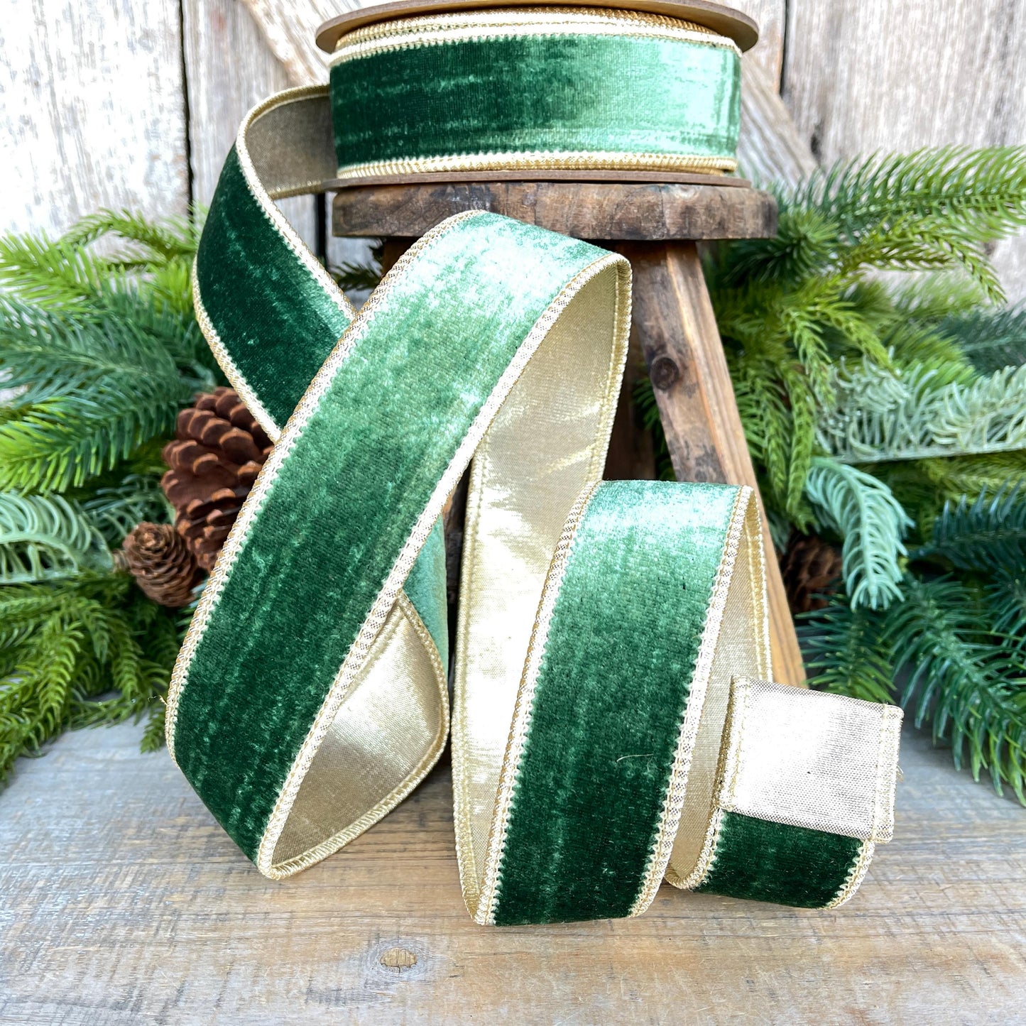 1.5" Green Velvet Ribbon, Christmas Ribbon, Designer RIbbon