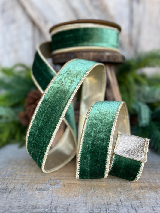 1.5" Green Velvet Ribbon, Christmas Ribbon, Designer RIbbon