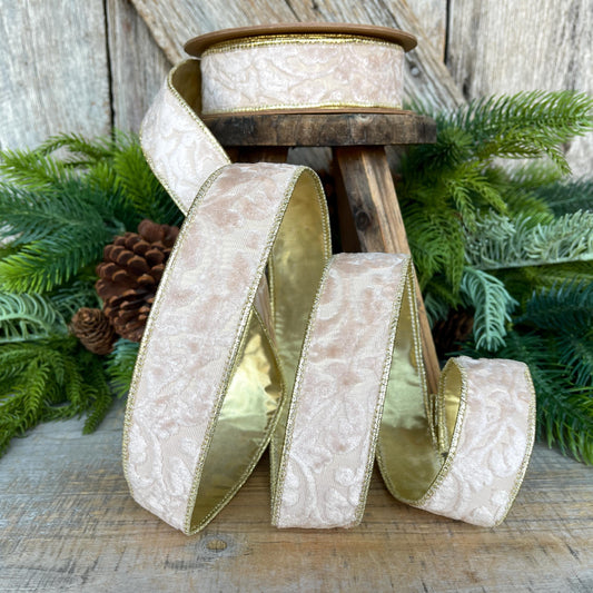 1.5" Ivory Velvet Ribbon, Ivory Ribbon, Embossed Velvet Ribbon