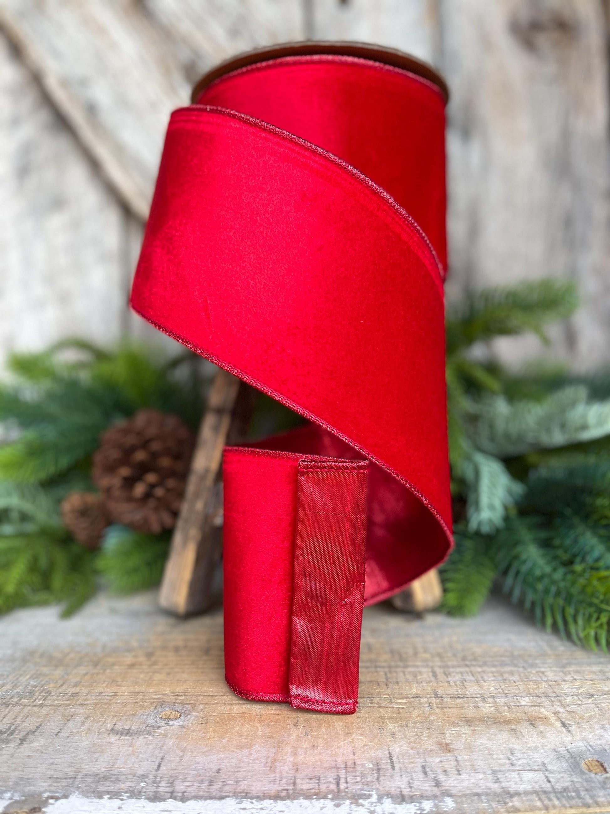 4" Red Velvet Ribbon, Red Christmas Tree Ribbon, Red Ribbon, Christmas Ribbon, 4" x 10yds