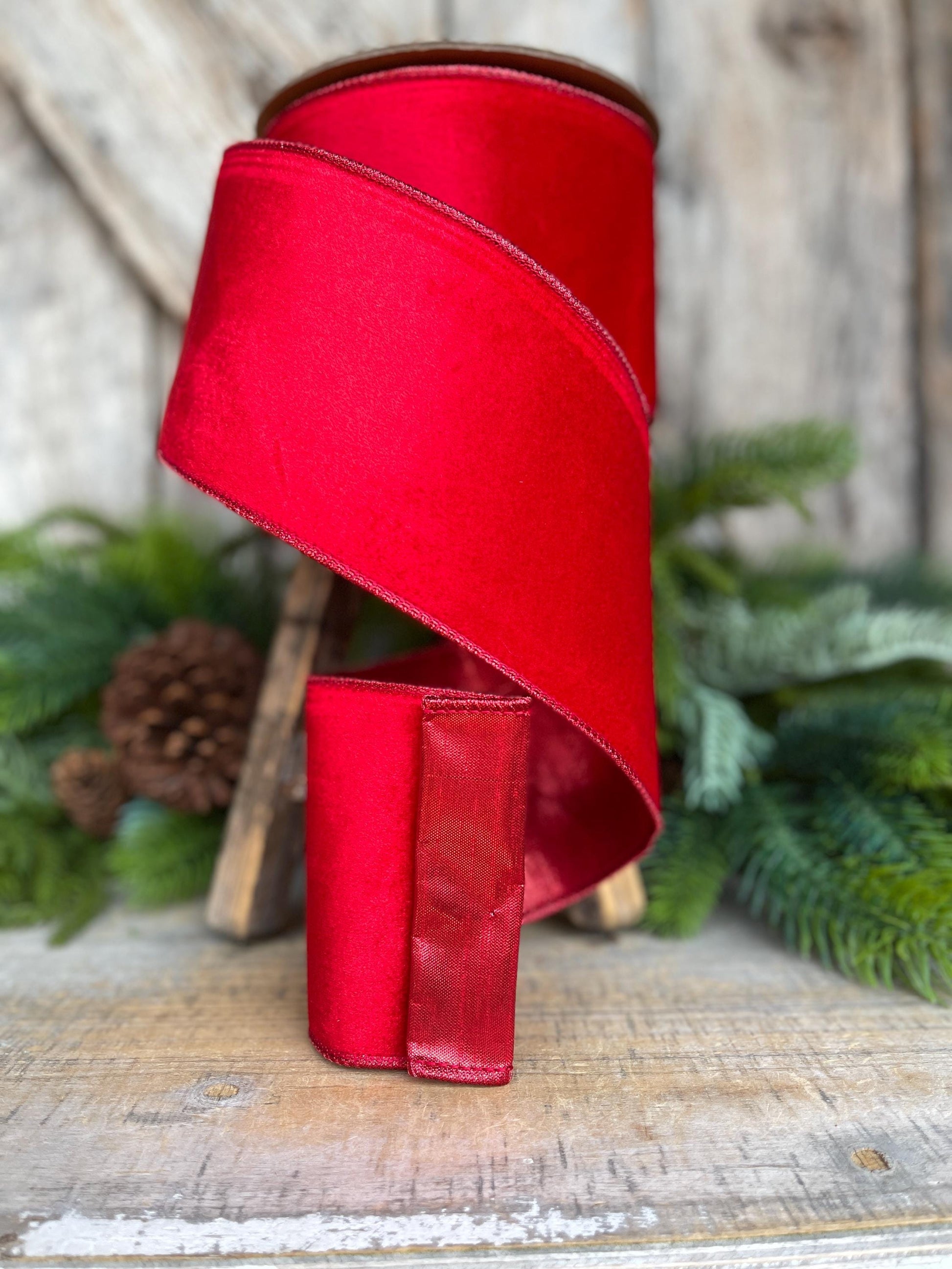 4" Red Velvet Ribbon, Red Christmas Tree Ribbon, Red Ribbon, Christmas Ribbon, 4" x 10yds