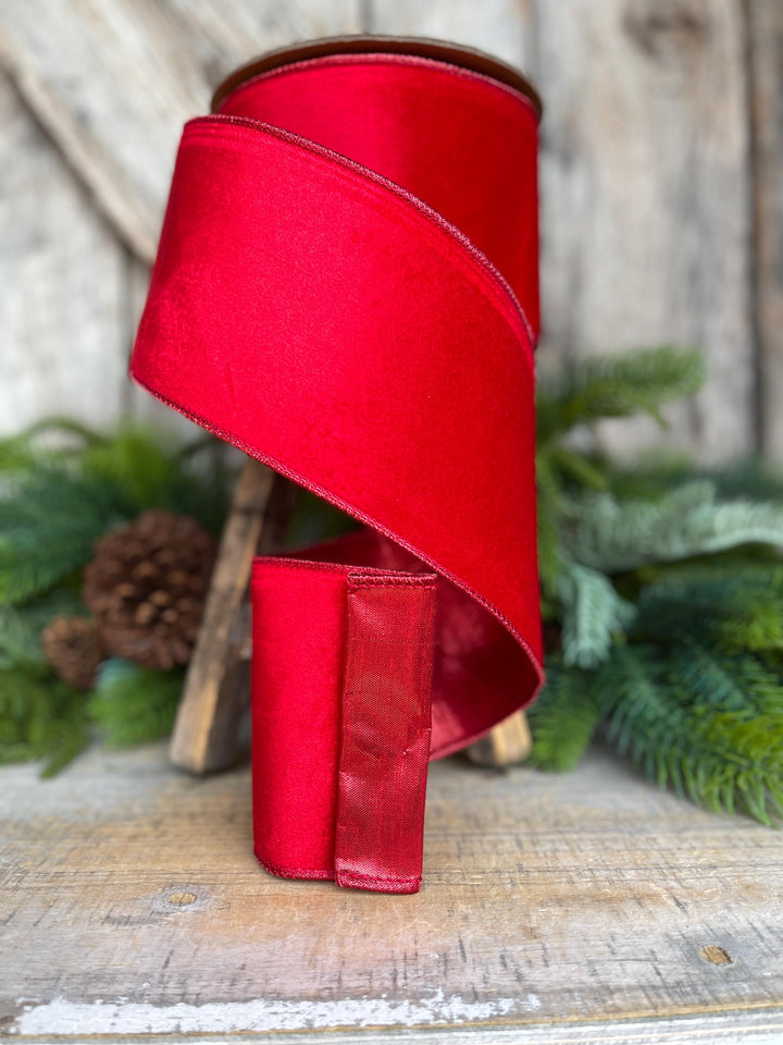 4" Red Velvet Ribbon, Red Christmas Tree Ribbon, Red Ribbon