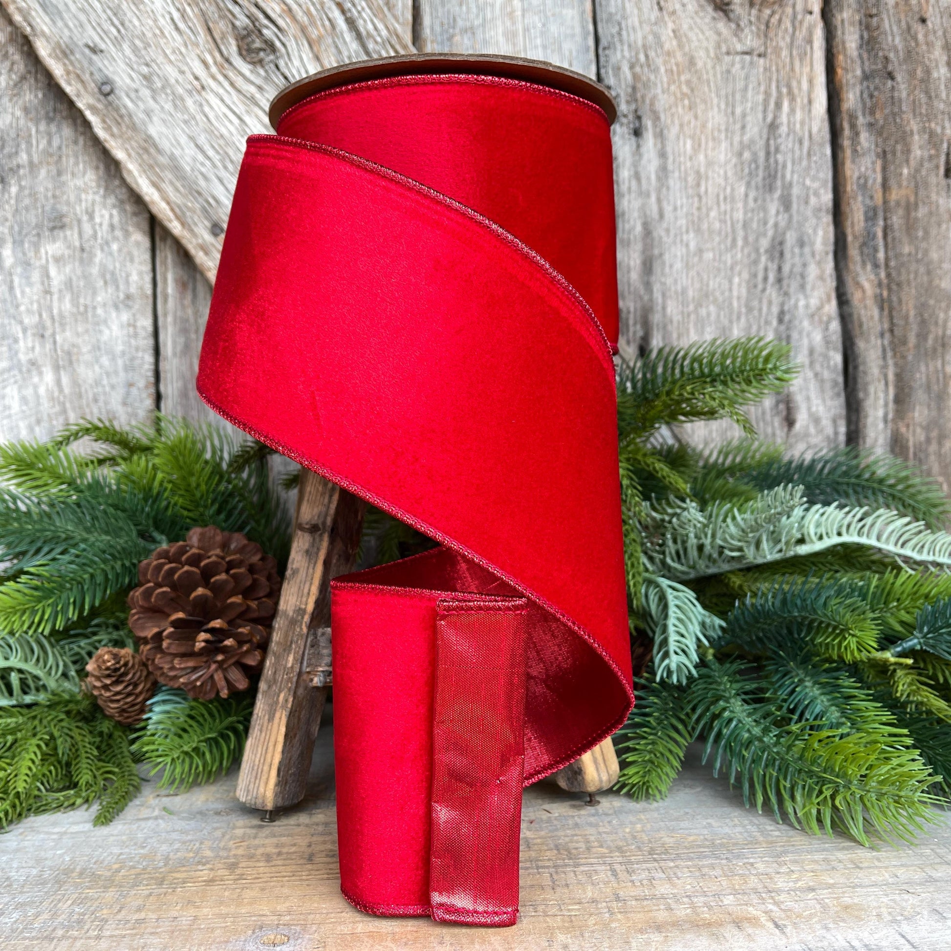 4" Red Velvet Ribbon, Red Christmas Tree Ribbon, Red Ribbon, Christmas Ribbon, 4" x 10yds