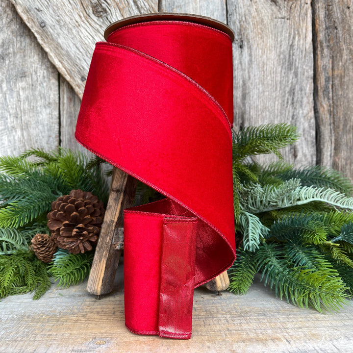 4" Red Velvet Ribbon, Red Christmas Tree Ribbon, Red Ribbon