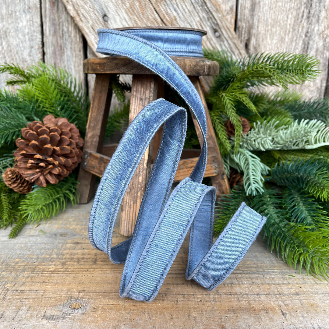 French Blue Dupioni Wired Ribbon: 1-Inch, 10 Yards