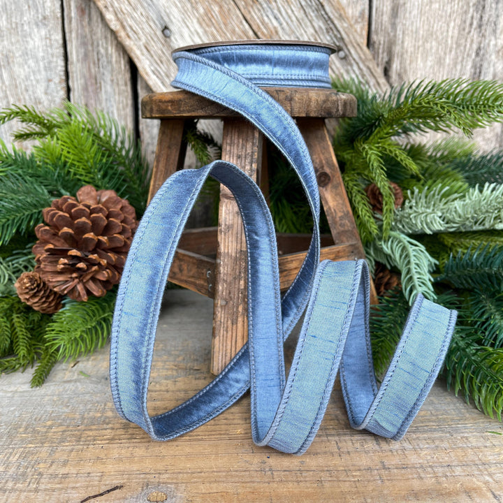French Blue Dupioni Wired Ribbon: 1-Inch, 10 Yards