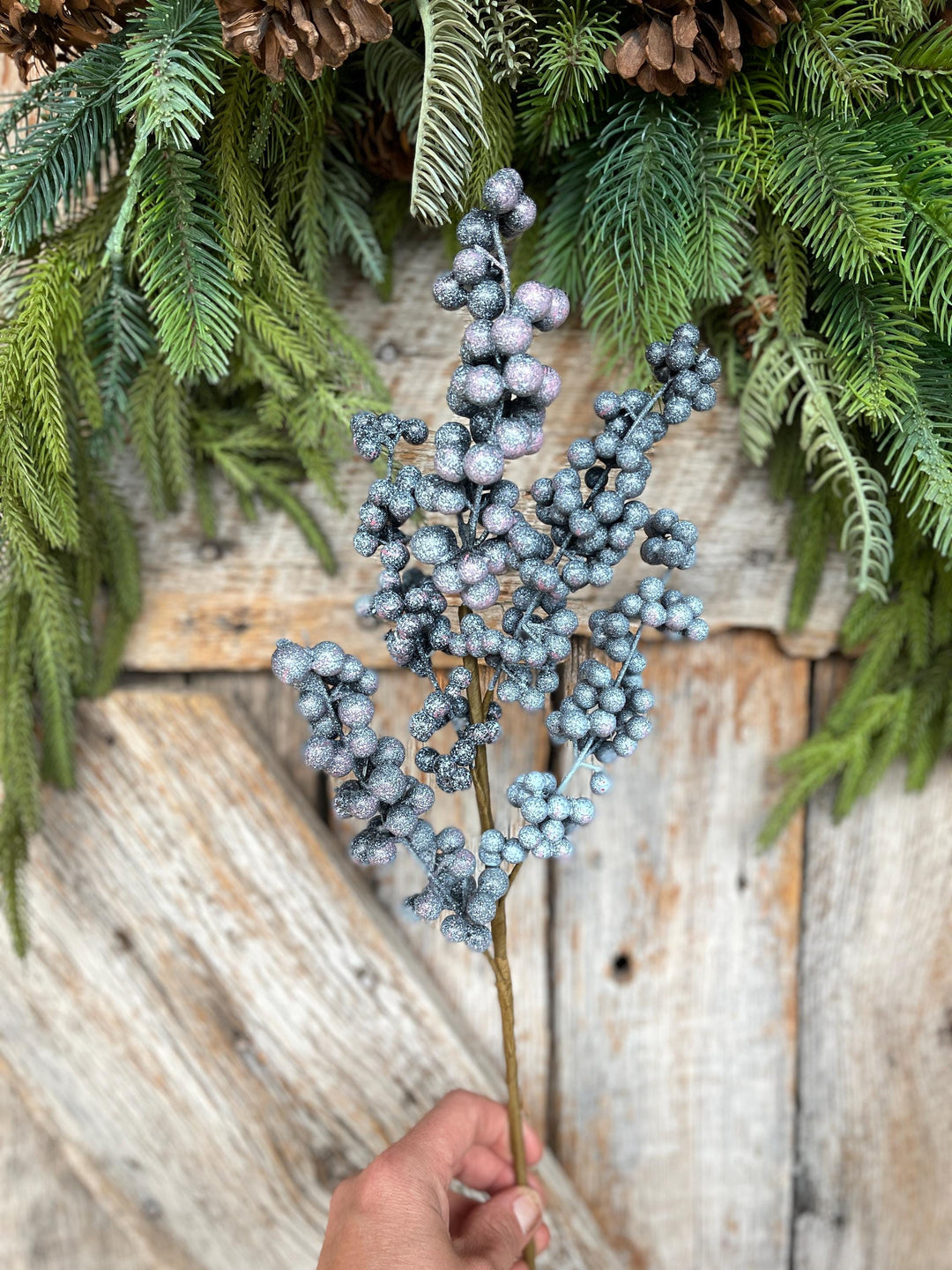 18" Frosted Blueberry Spray, Winter Blueberry Picks &amp; Stems, Artifical Berry Floral Stem