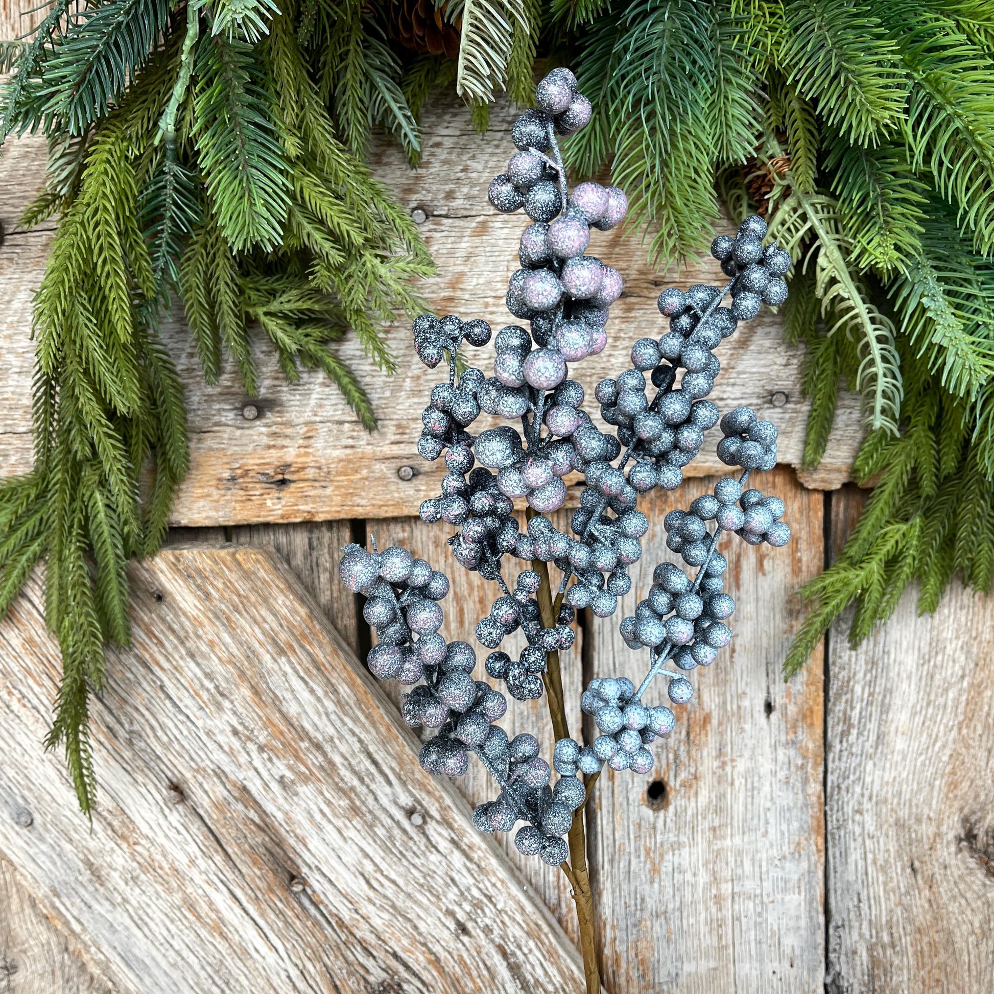 18" Frosted Blueberry Spray, Winter Blueberry Picks & Stems, Artifical Berry Floral Stem
