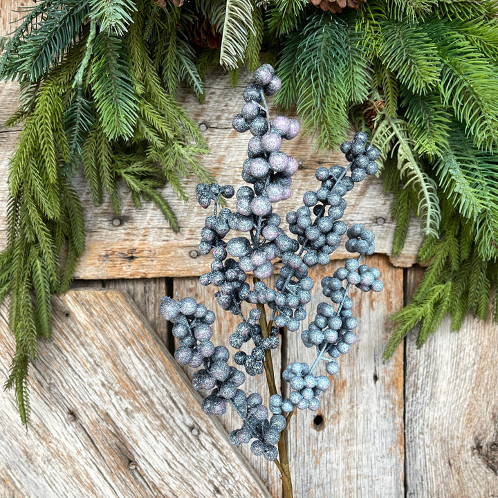 18" Frosted Blueberry Spray, Winter Blueberry Picks &amp; Stems, Artifical Berry Floral Stem